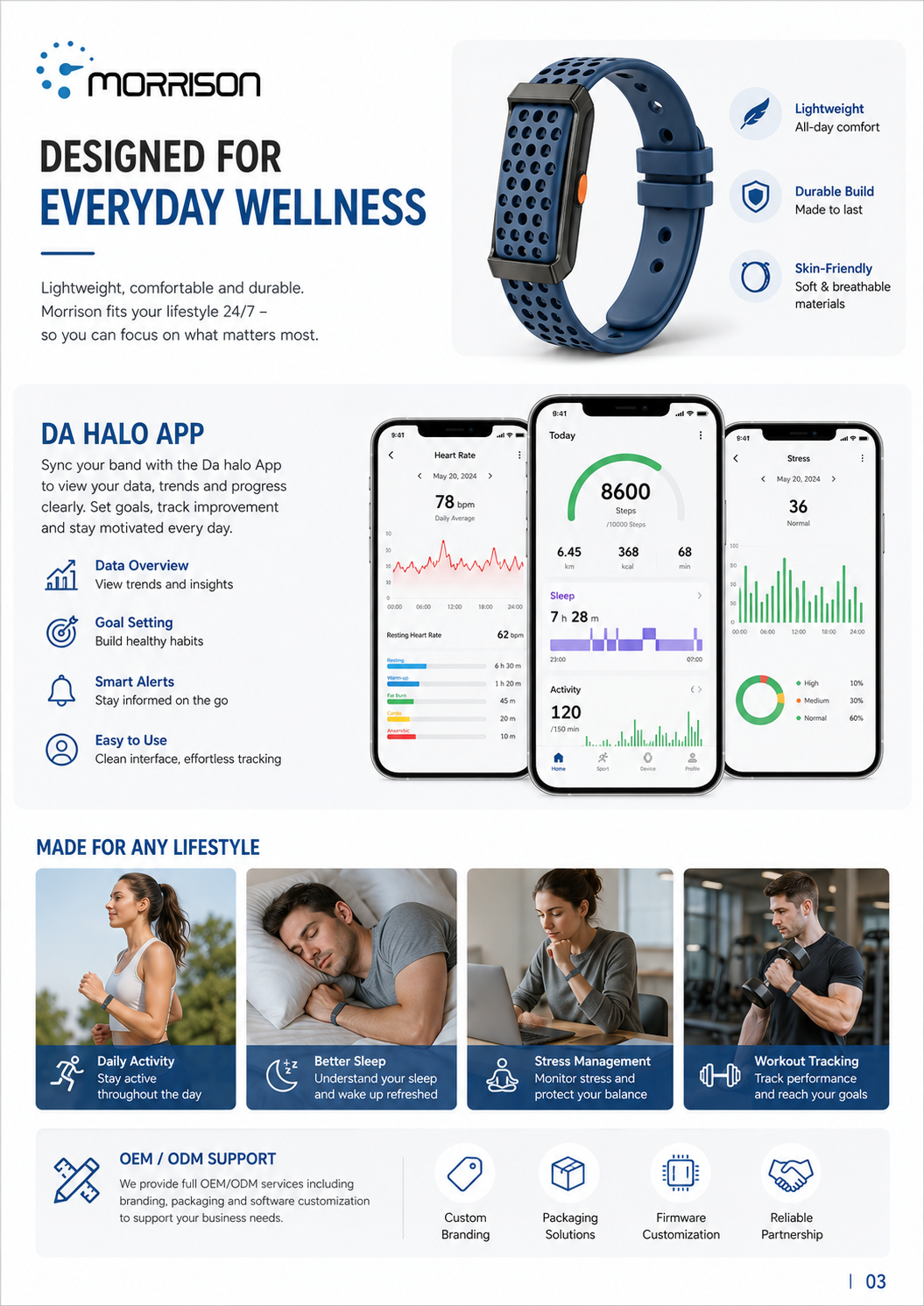 Morrison Screenless Smart Bracelet with BLE 5.3, HX3918 Health Sensor and 30-Day Battery