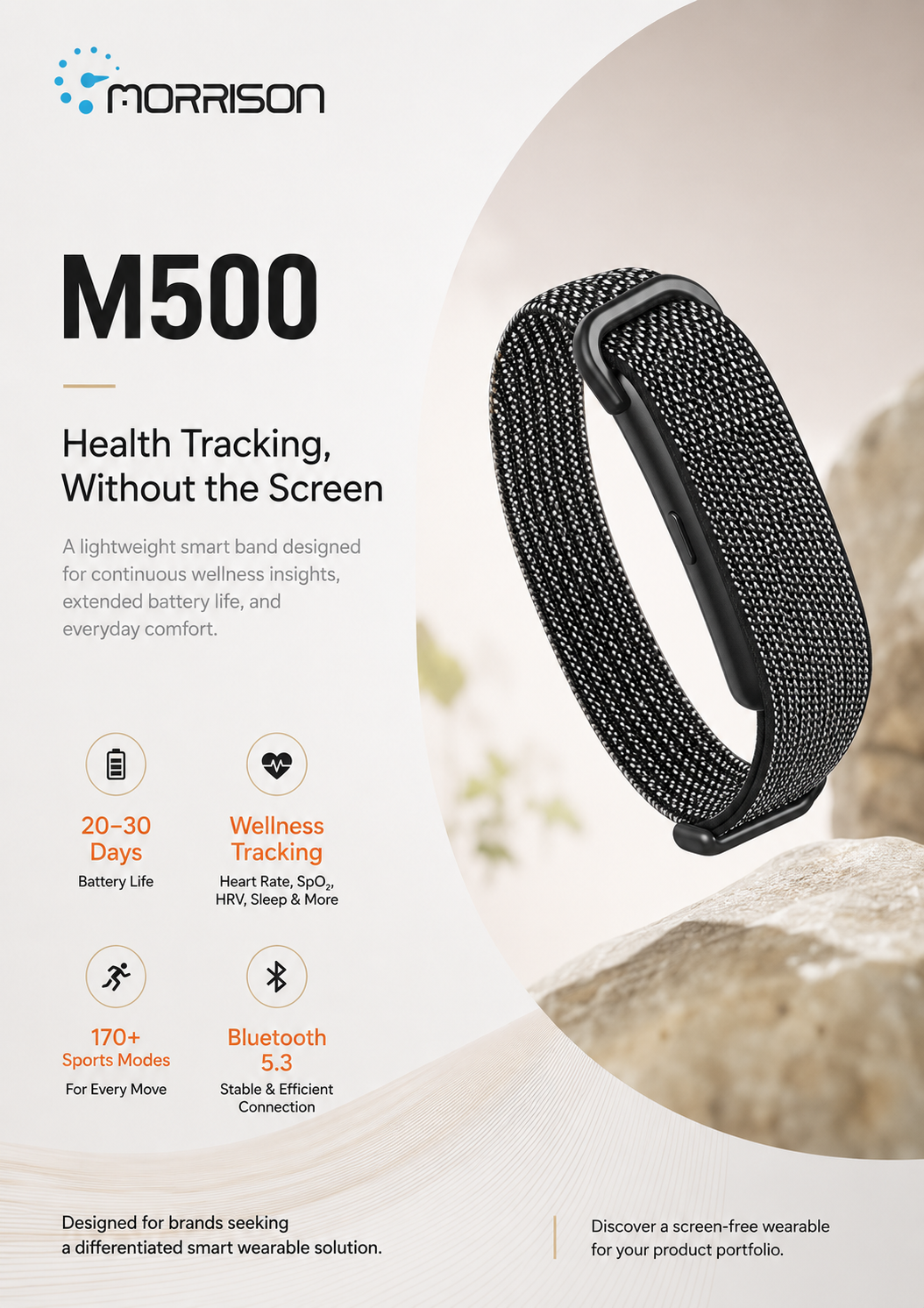 Morrison M500 Screenless Smart Bracelet with Heart Rate, SpO2, HRV and 170+ Sports Modes