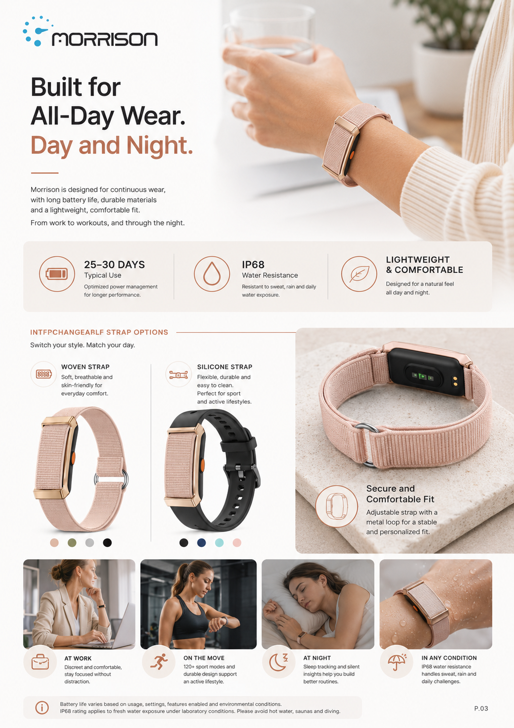 Morrison Screenless Smart Bracelet with Heart Rate, SpO2, HRV, Sleep Monitoring and 25–30 Day Battery Life