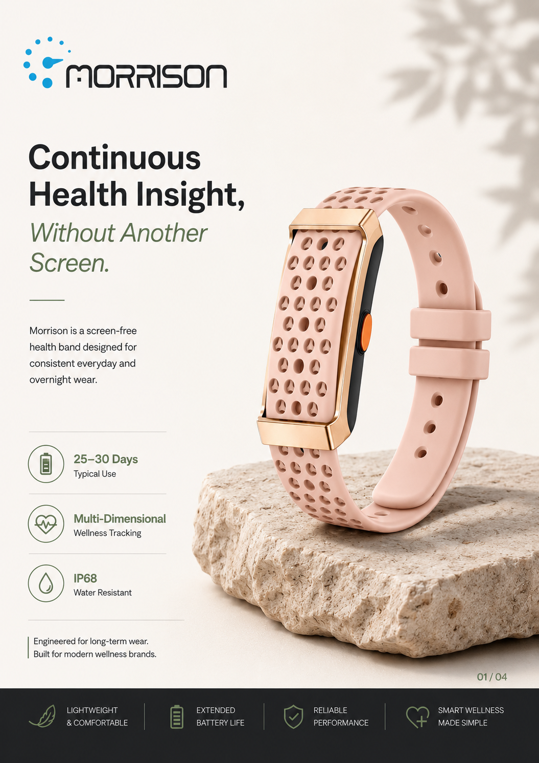 Morrison Screenless Smart Bracelet with BLE 5.3, Heart Rate, SpO2, HRV, Sleep Tracking and 120+ Sports Modes