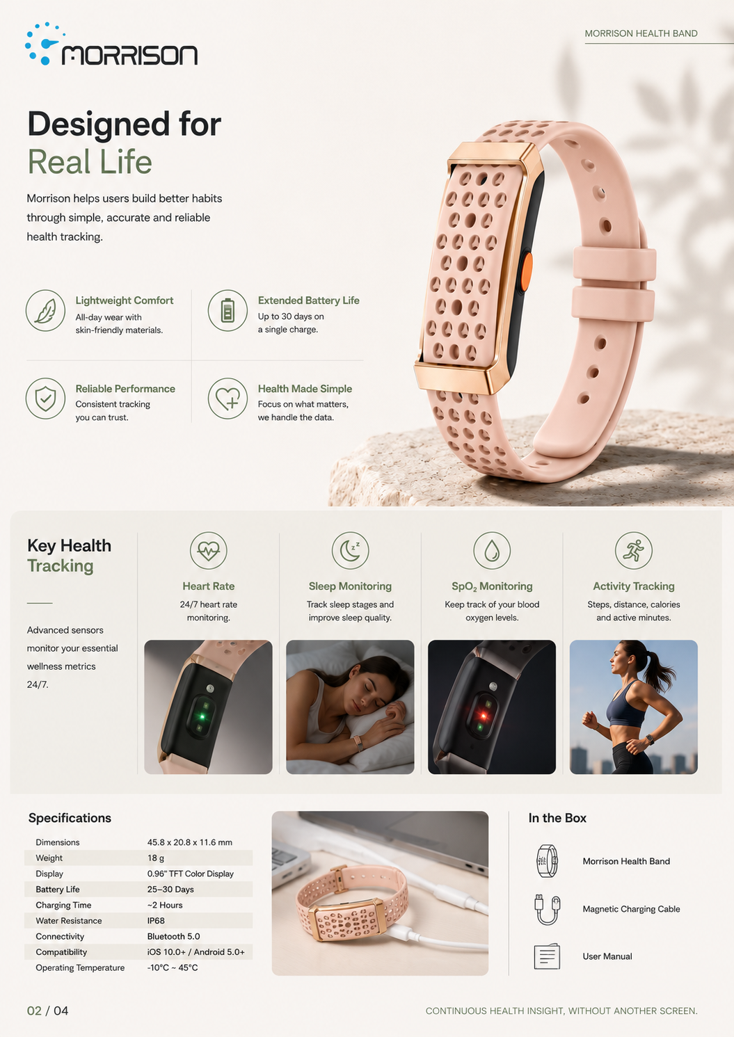 Morrison Screenless Smart Bracelet with BLE 5.3, Heart Rate, SpO2, HRV, Sleep Tracking and 120+ Sports Modes