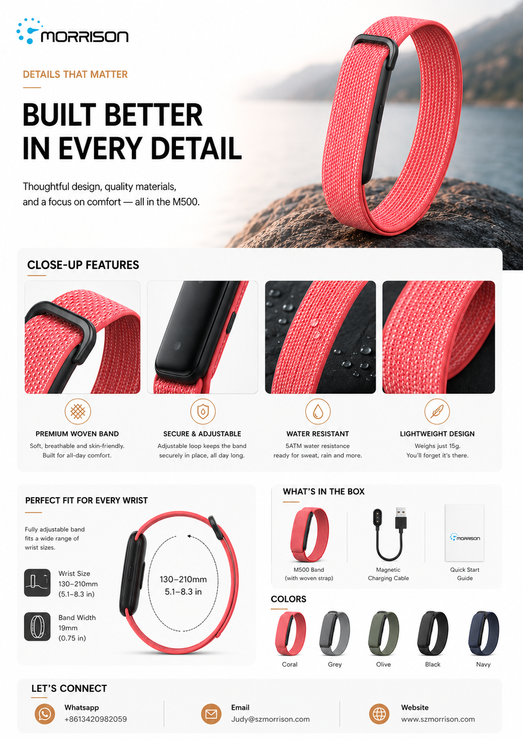 Morrison M500 Screenless Smart Bracelet with HRV, SpO2 & 170+ Sports Modes