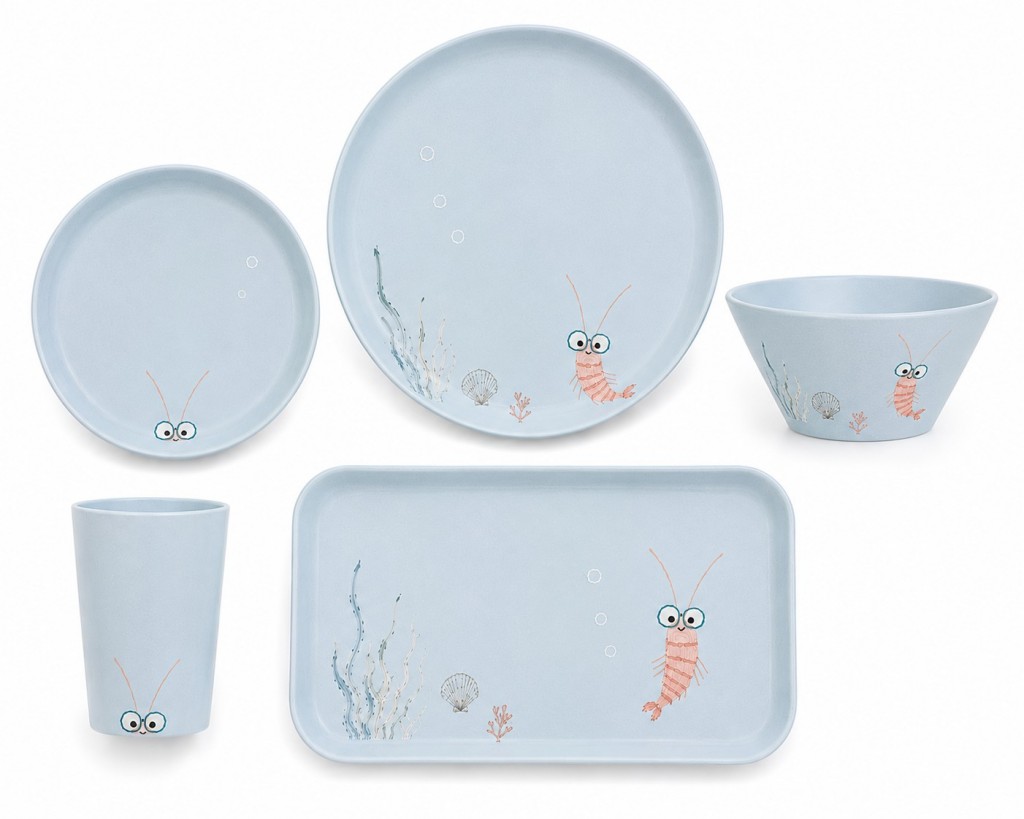 Cartoon Shrimp Melamine Dinnerware Set for Kids, Restaurants