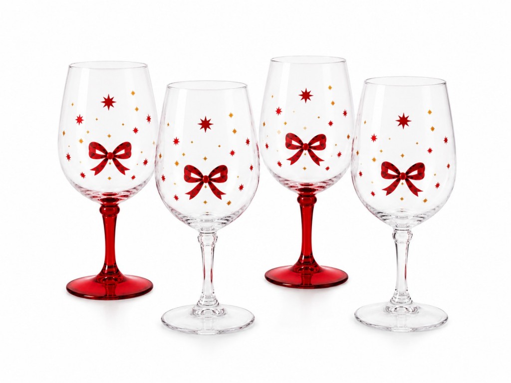 Christmas Bow Acrylic Wine Glasses, Unbreakable Red Stem Hol