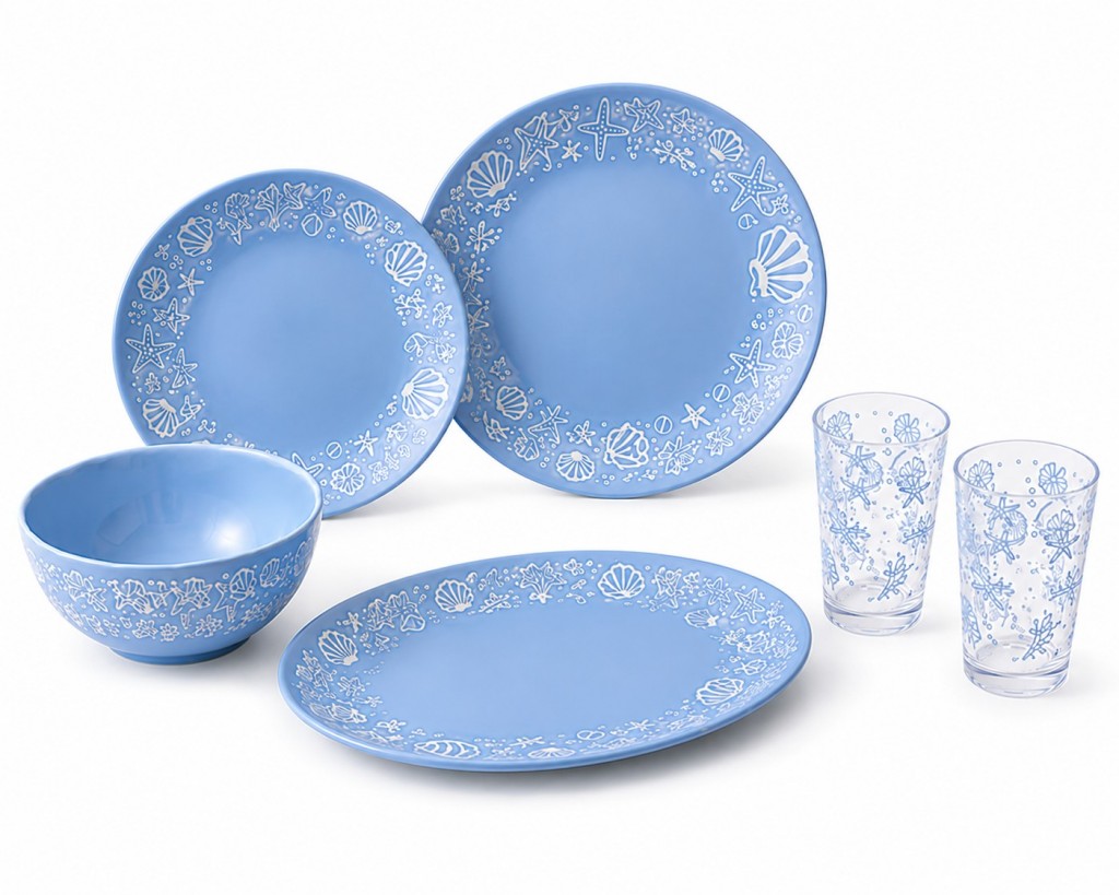 Coastal Ocean-Themed Melamine Dinnerware Set with Starfish a