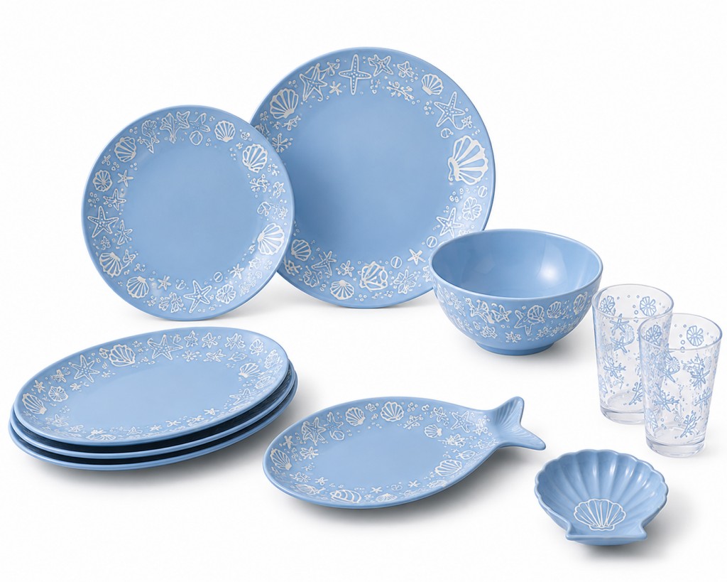 Durable Coastal Blue Melamine Dinnerware Set for Restaurants