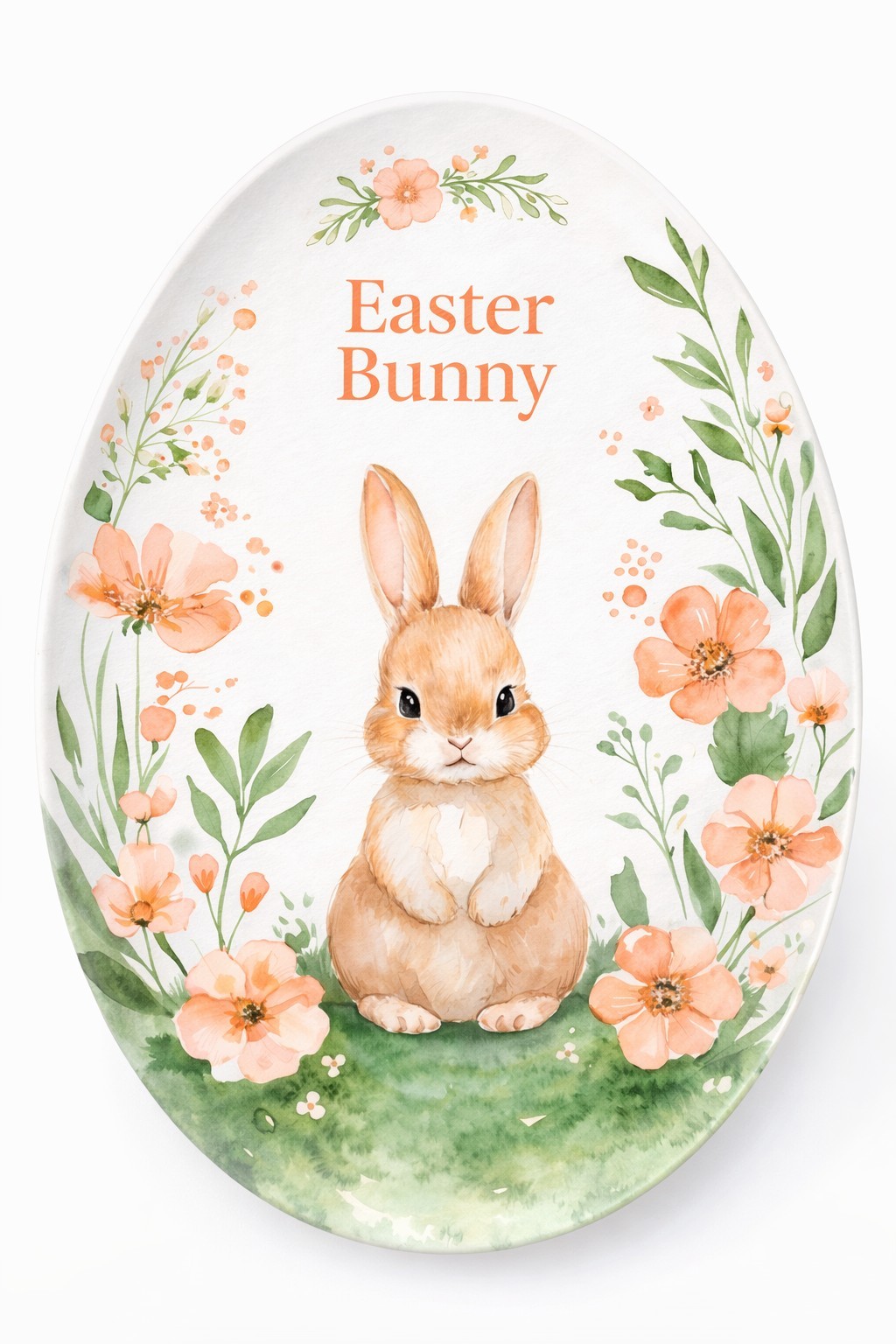 Easter Bunny Floral Egg Shaped Melamine Serving Plate