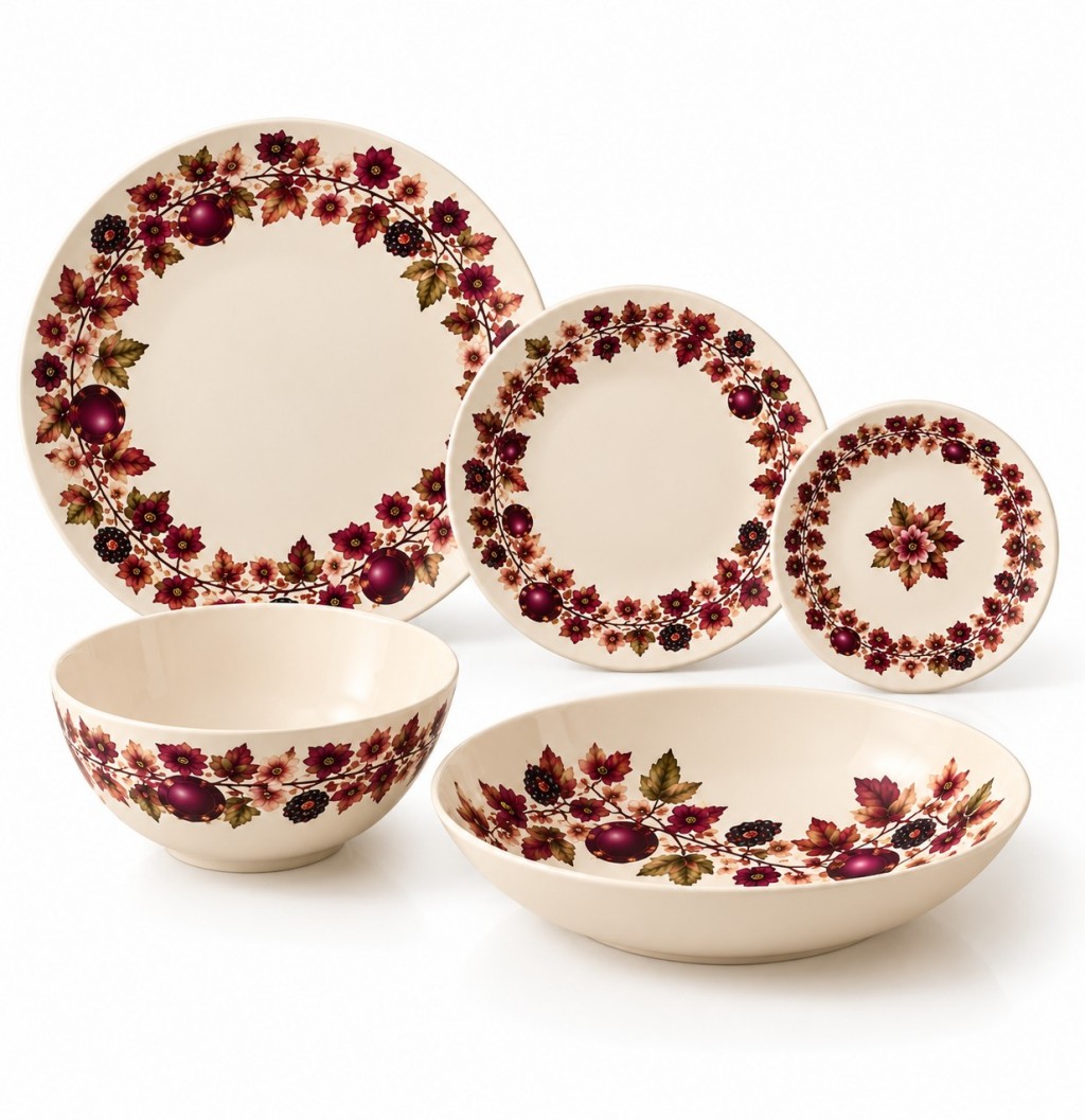 Fall Floral Melamine Dinnerware Collection – Burgundy Vintag