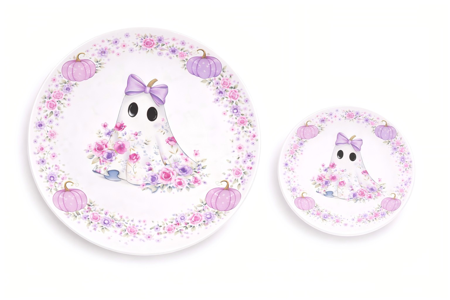 Halloween Floral Ghost Pumpkin Melamine Plate Set