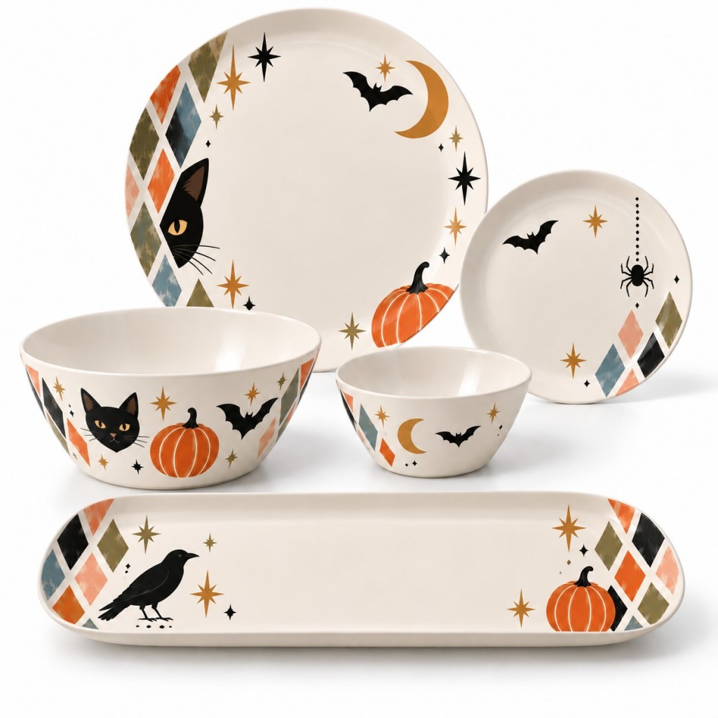 Halloween Melamine Dinnerware Set Wholesale – Custom Black C