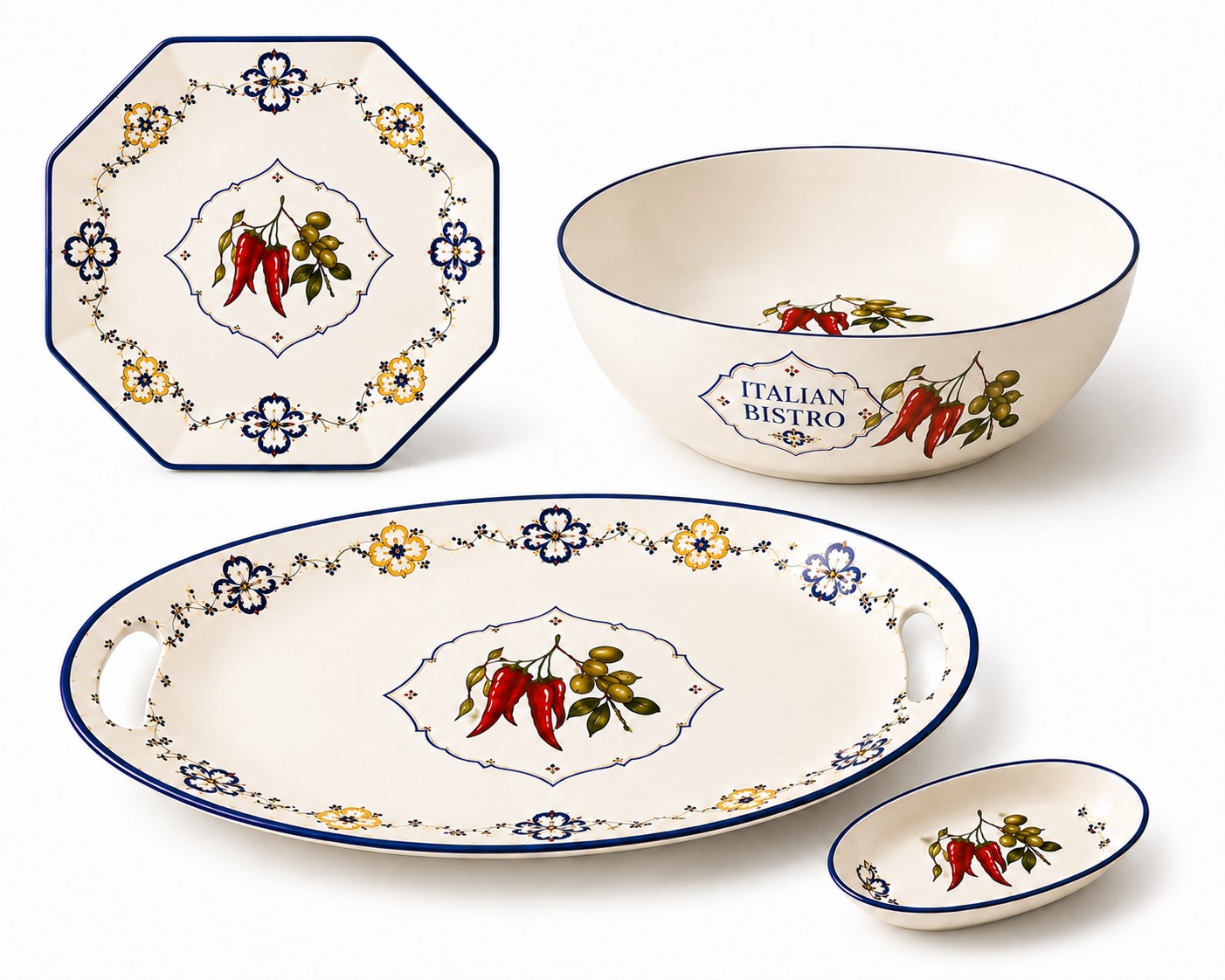 Italian Bistro Mediterranean Melamine Dinnerware Collection 