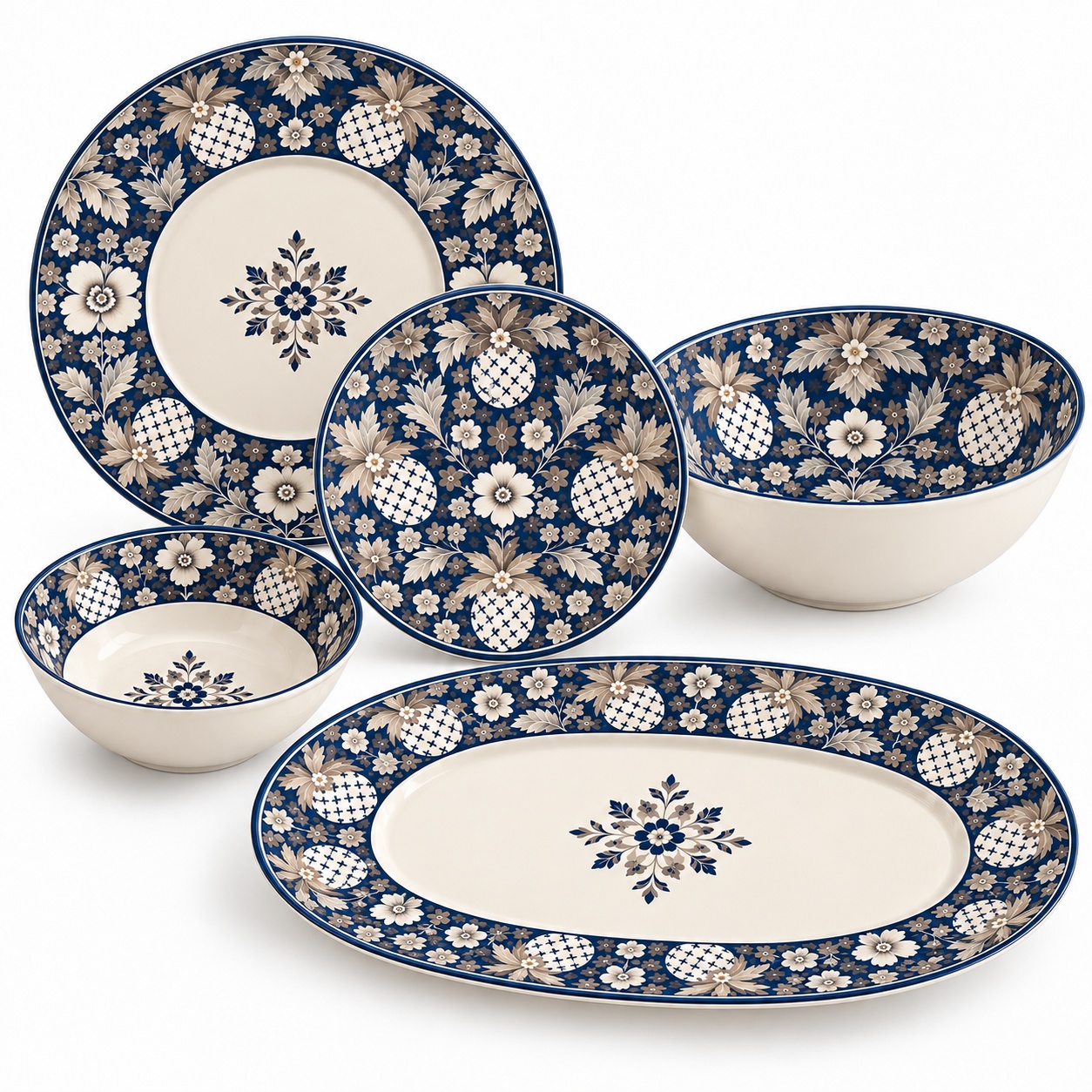 Vintage Botanical Navy Blue Melamine Dinnerware Collection –