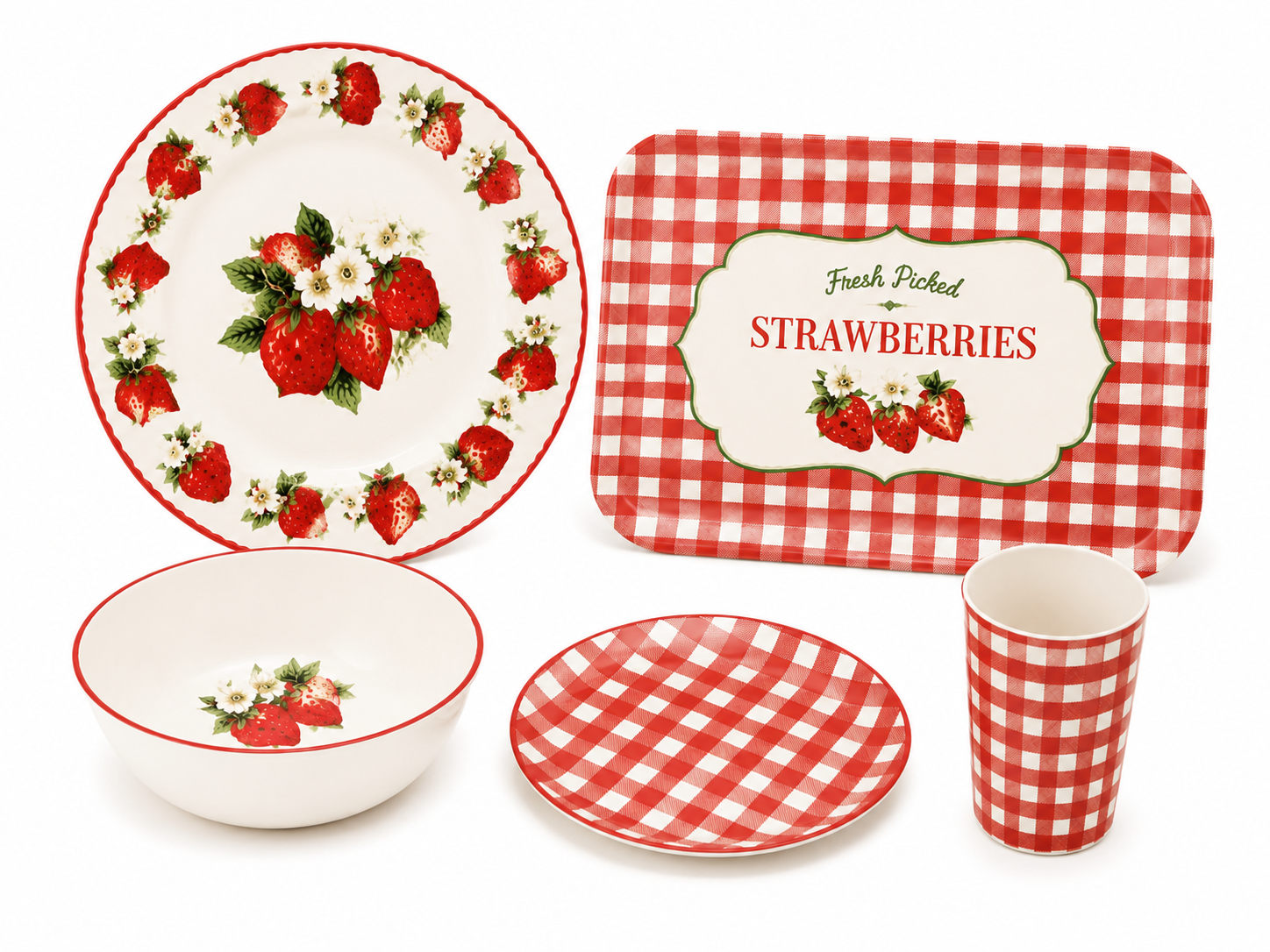 Strawberry Cottage Collection Premium Melamine Tableware Set