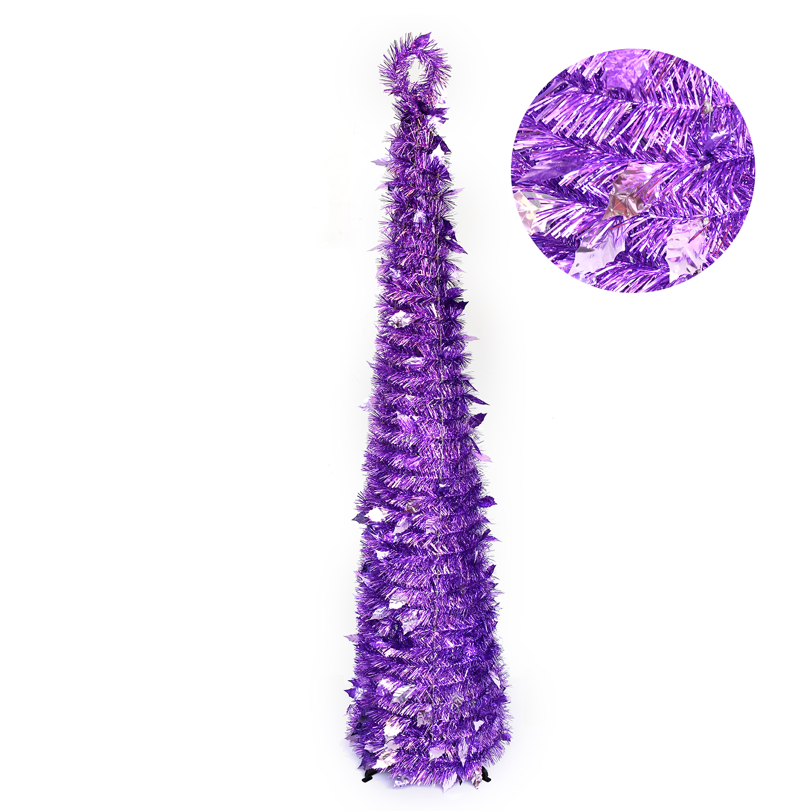 Purple Metallic Leaf Crooked Neck Tinsel Christmas Tree