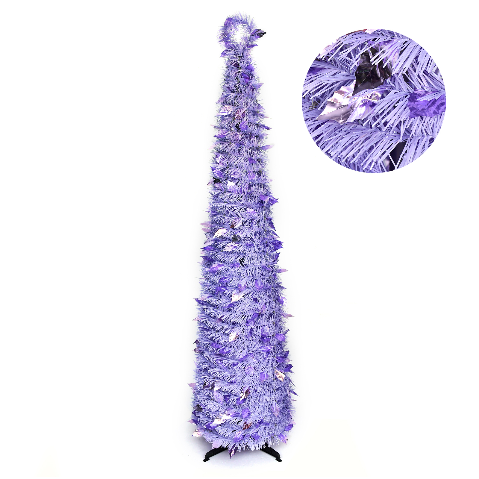 Lavender Crooked Neck Tinsel Pop Up Christmas Pencil Tree