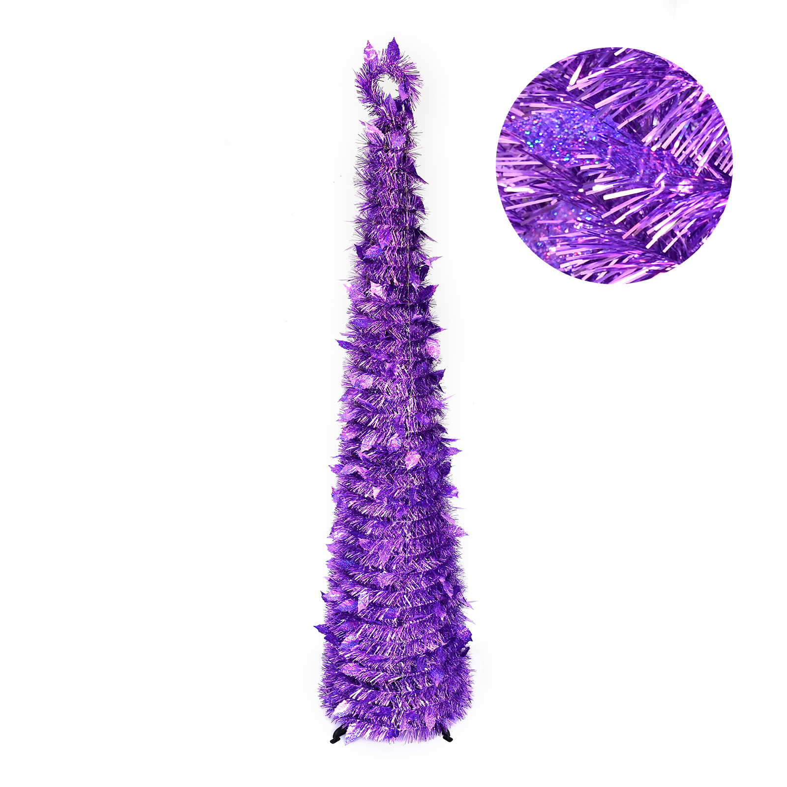 Purple Crooked Neck Tinsel Pop Up Christmas Pencil Tree