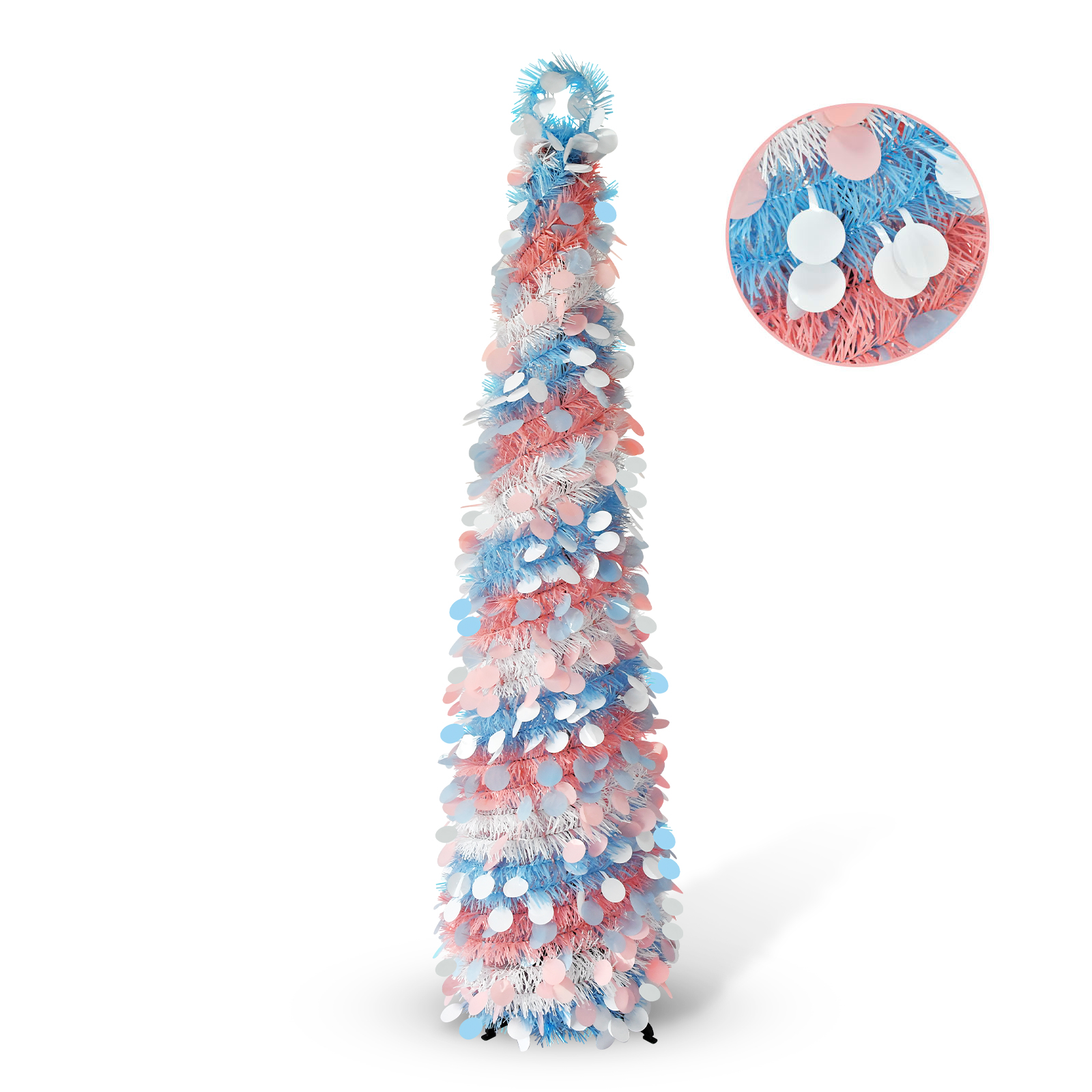 Pastel Round Disc Crooked Neck Tinsel Pop Up Christmas Tree