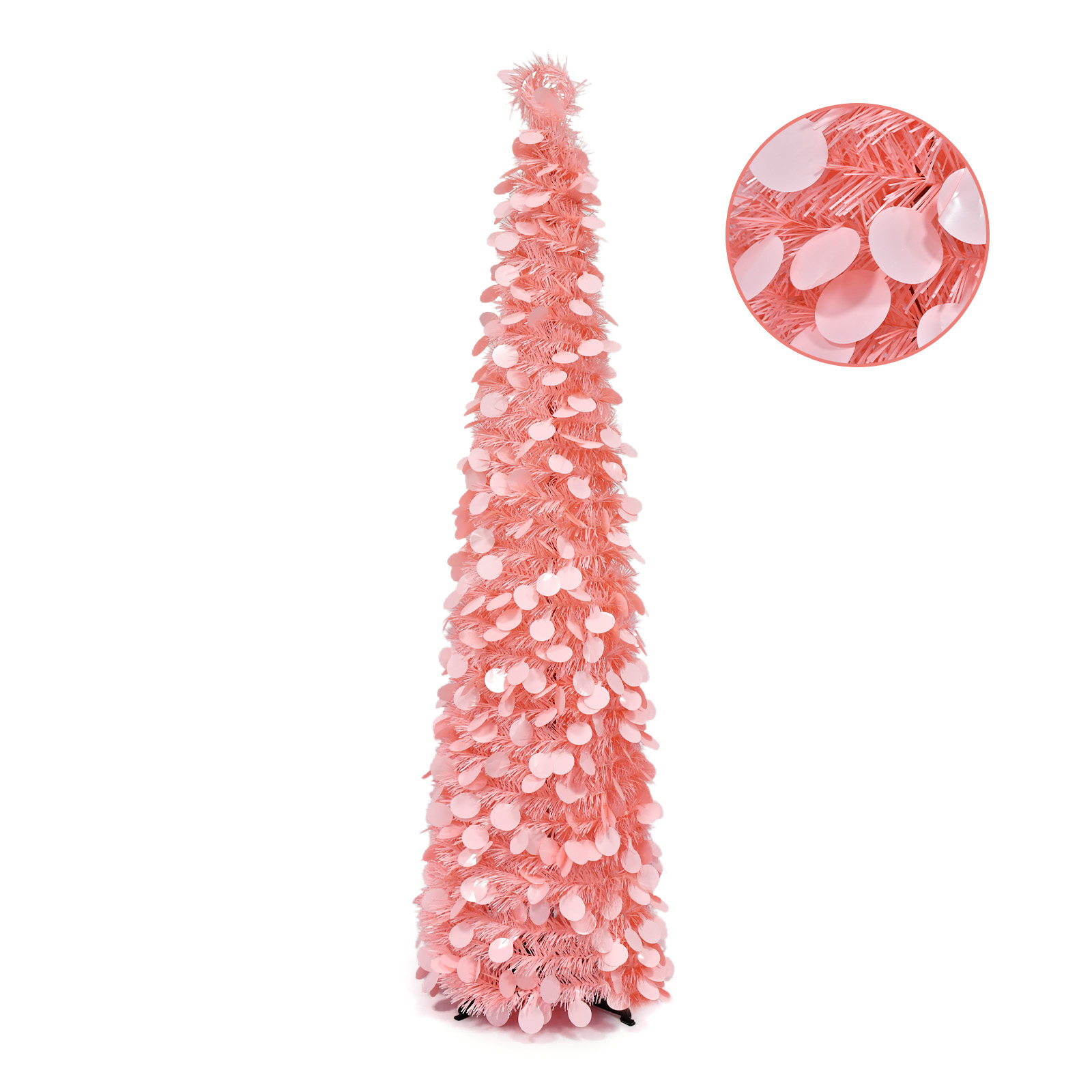 Coral Pink Round Disc Crooked Neck Tinsel Christmas Tree