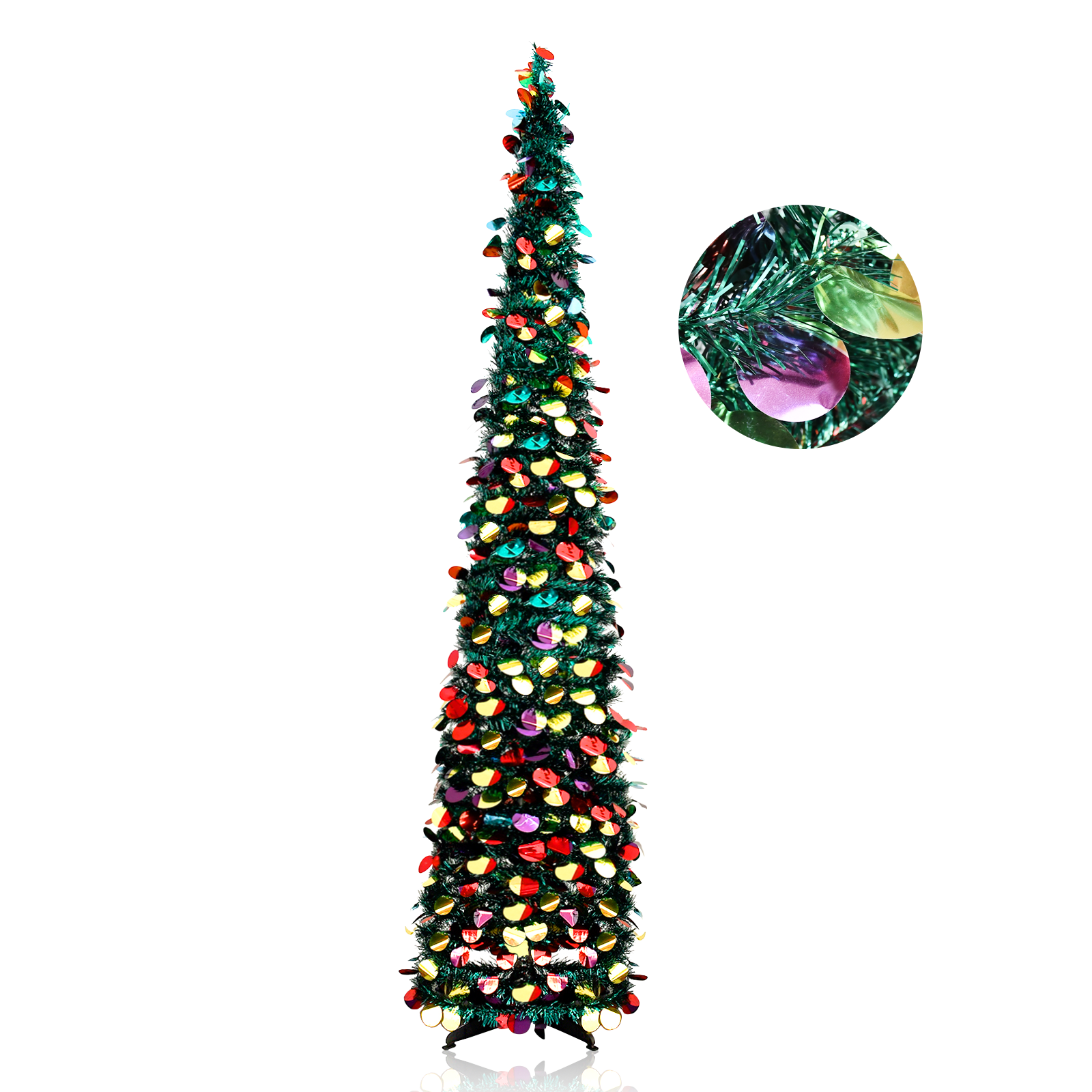 Green Multicolor Round Disc Pop Up Tinsel Christmas Tree