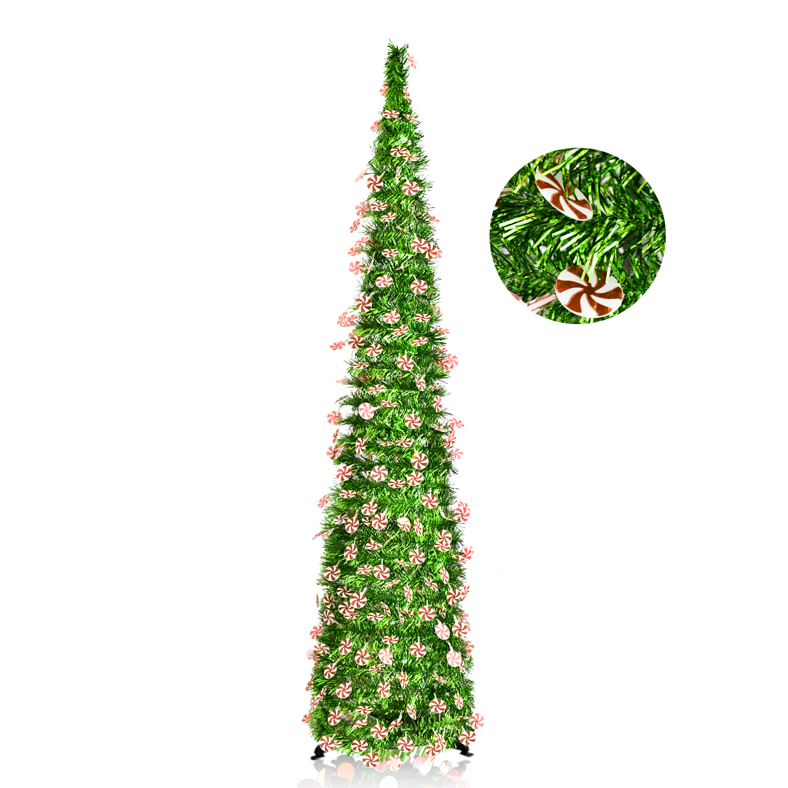 Green Red White Peppermint Candy Pop Up Tinsel Christmas Tree