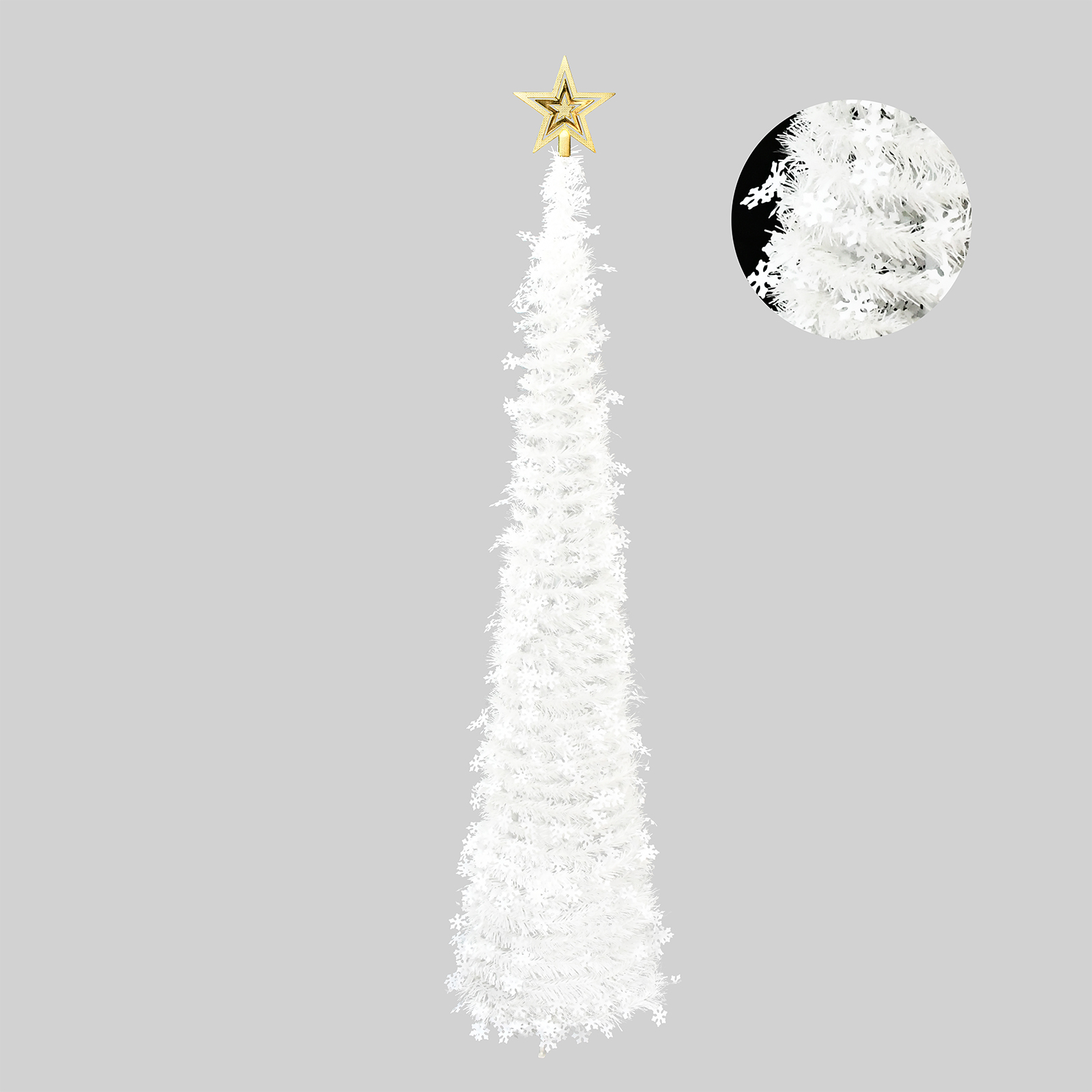 White Snowflake Gold Star Top Pop Up Tinsel Christmas Tree