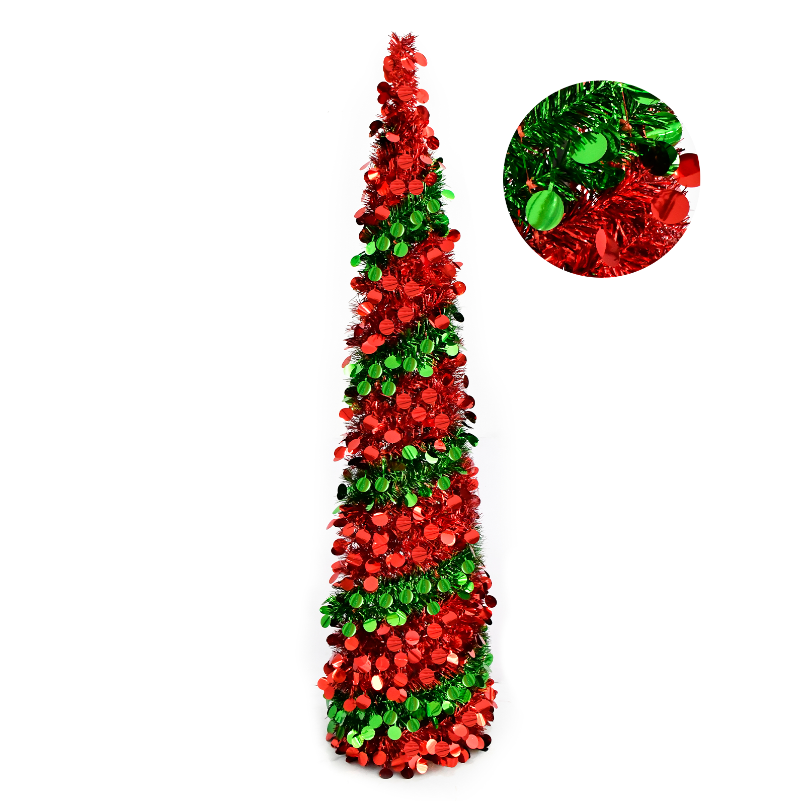 Red Green Spiral Round Disc Pop Up Tinsel Christmas Tree