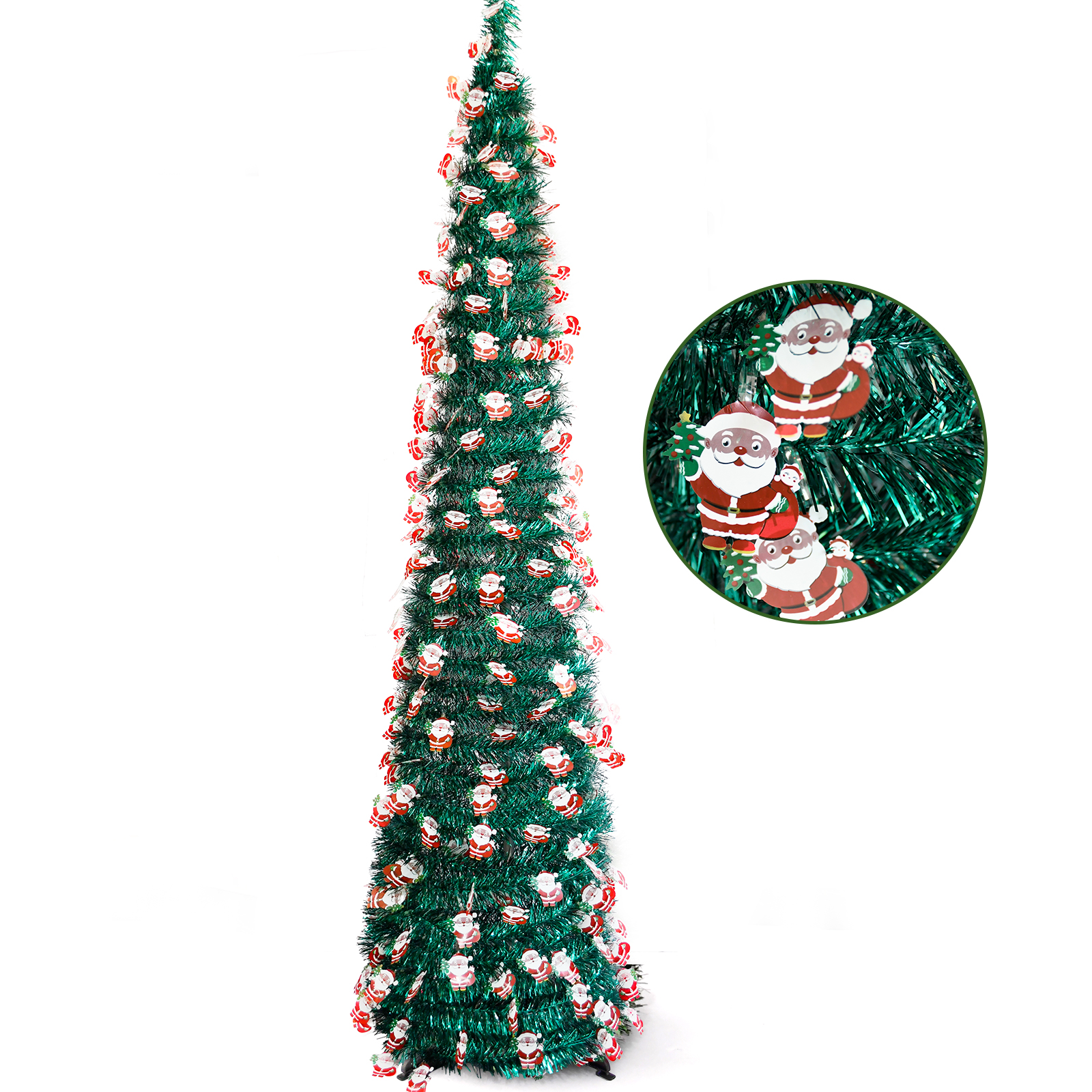 Green Santa Claus Ornament Pop Up Tinsel Christmas Tree