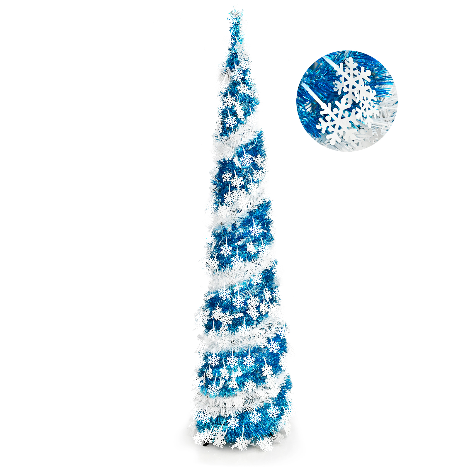Blue White Spiral Snowflake Pop Up Tinsel Christmas Tree
