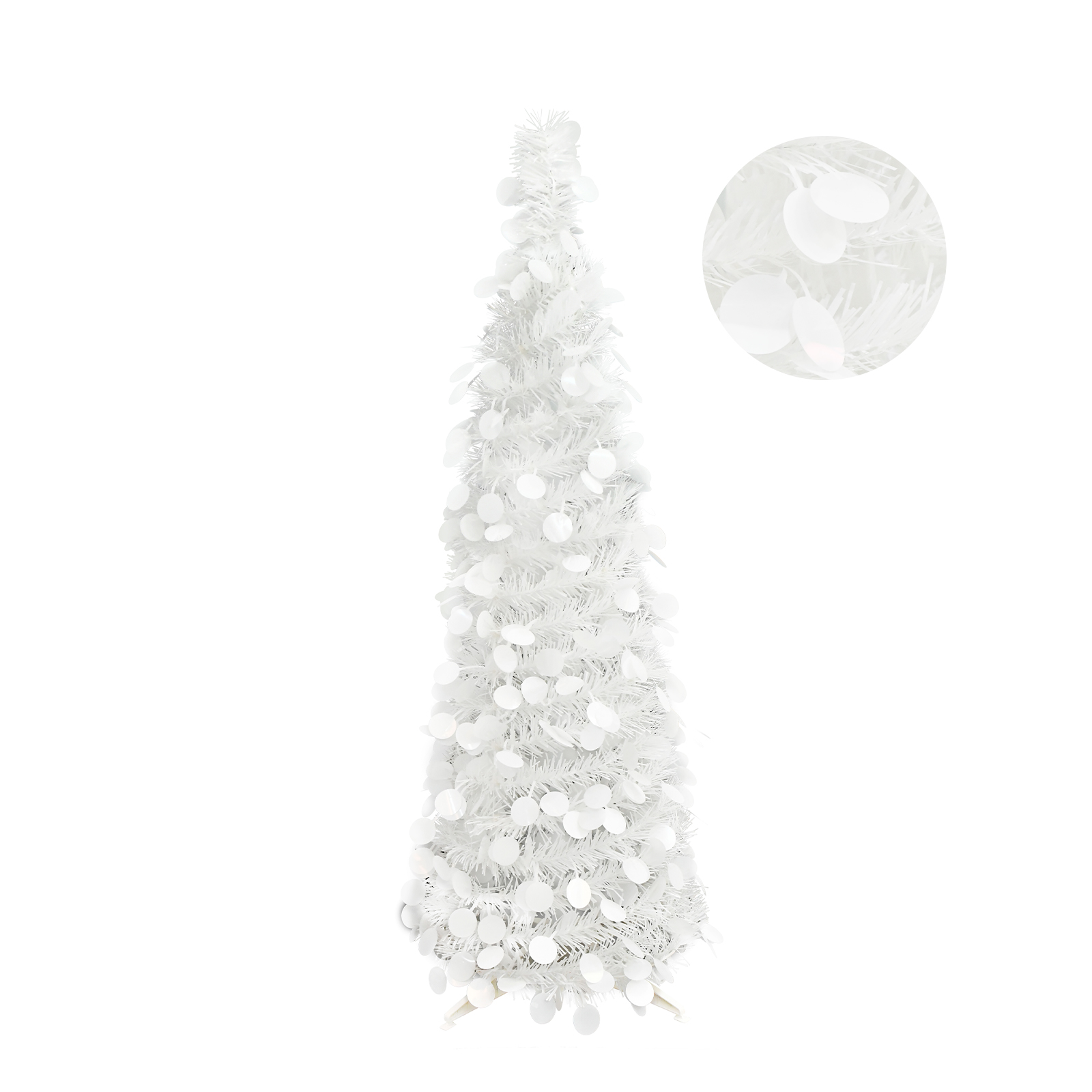 3FT White Round Disc Metallic Foil Pop Up Tinsel Christmas Tree