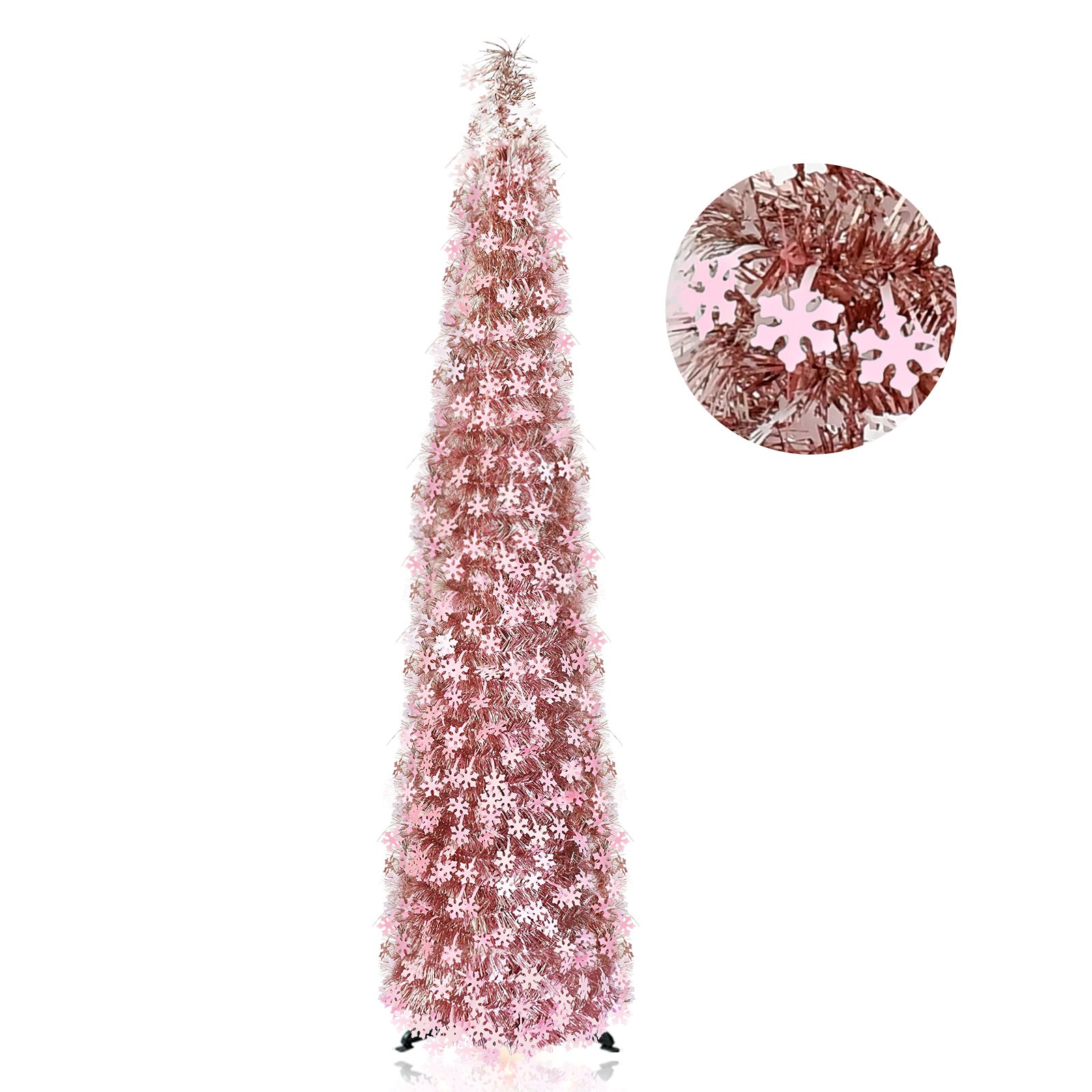5FT Rose Gold Pink Snowflake Pop Up Tinsel Christmas Tree