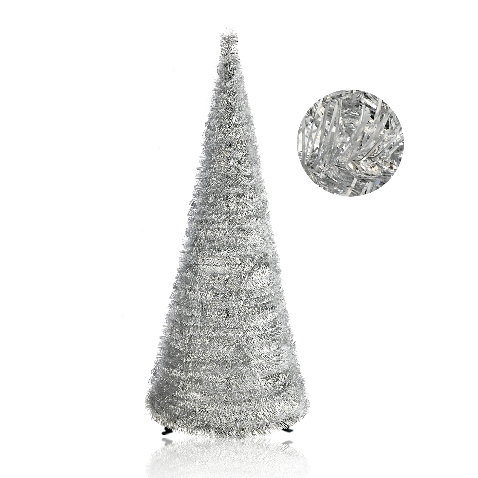 6FT Silver Metallic Plain Pop Up Tinsel Christmas Tree