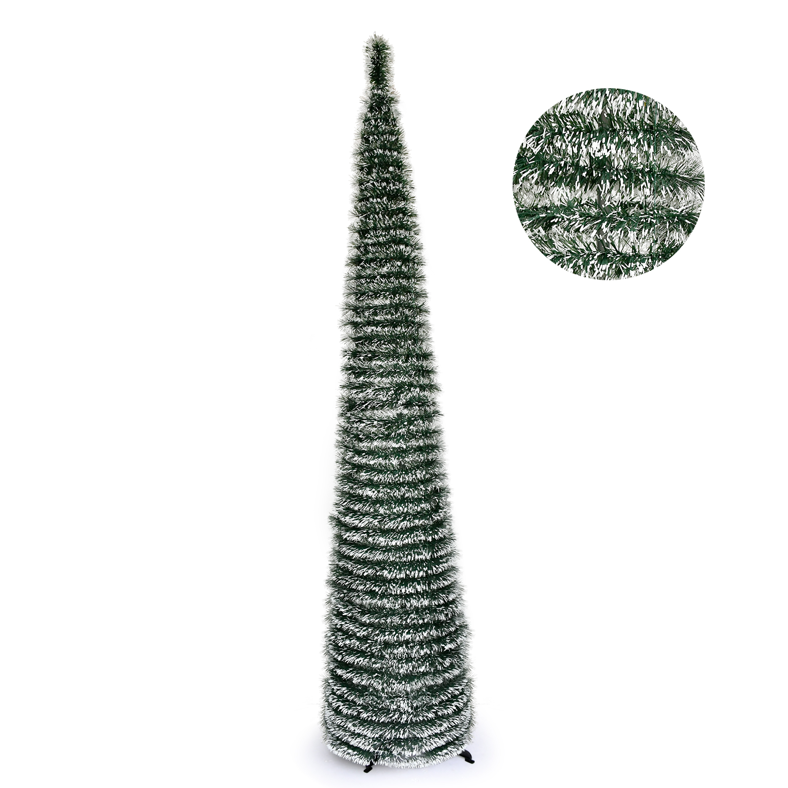 5FT Green Silver Spiral Plain Pop Up Tinsel Christmas Tree