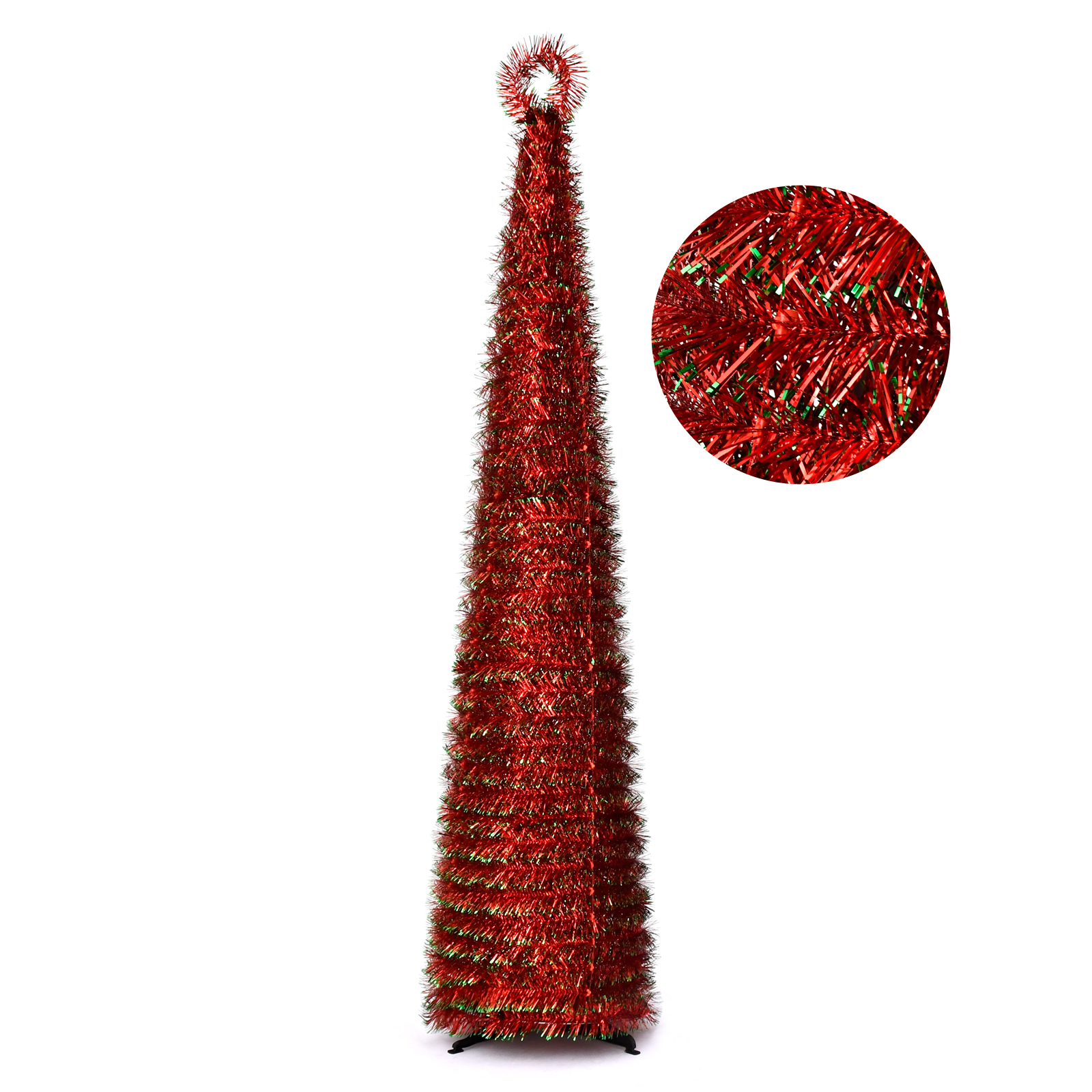 5FT Red Green Metallic Curled Top Pop Up Tinsel Christmas Tree
