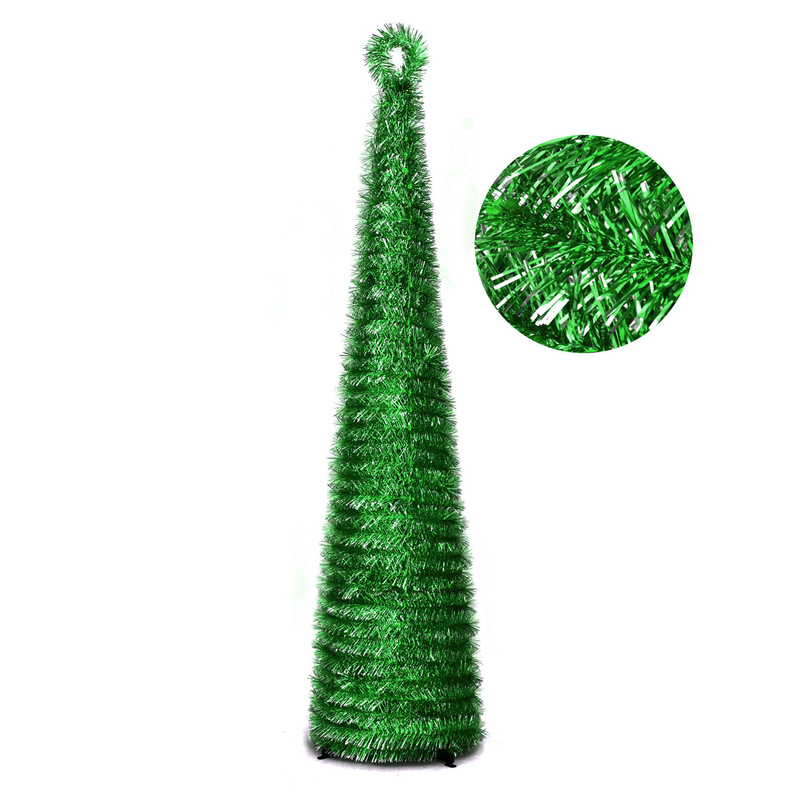 5FT Green Metallic Curled Top Plain Pop Up Tinsel Christmas Tree