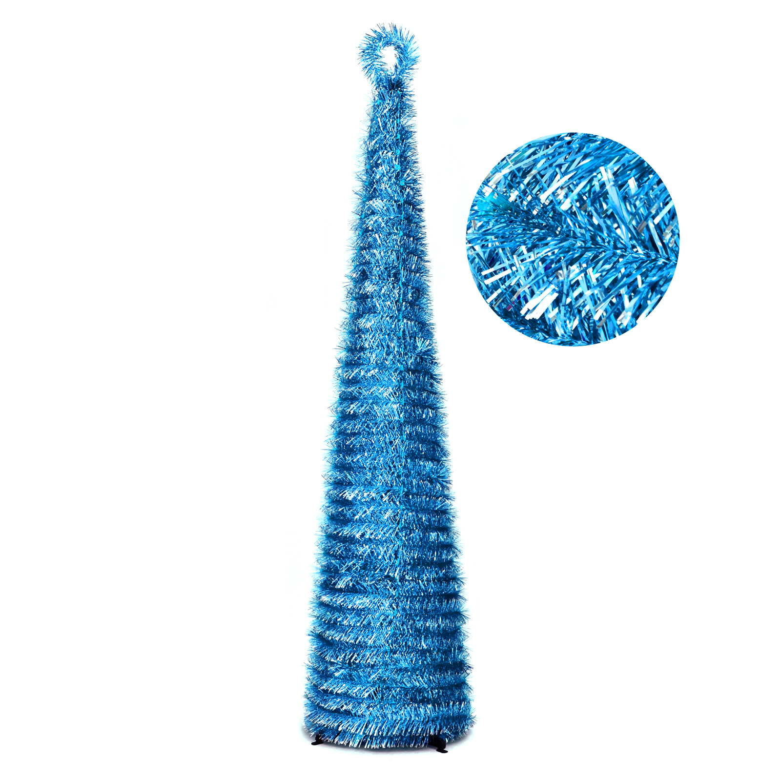 5FT Blue Metallic Curled Top Plain Pop Up Tinsel Christmas Tree