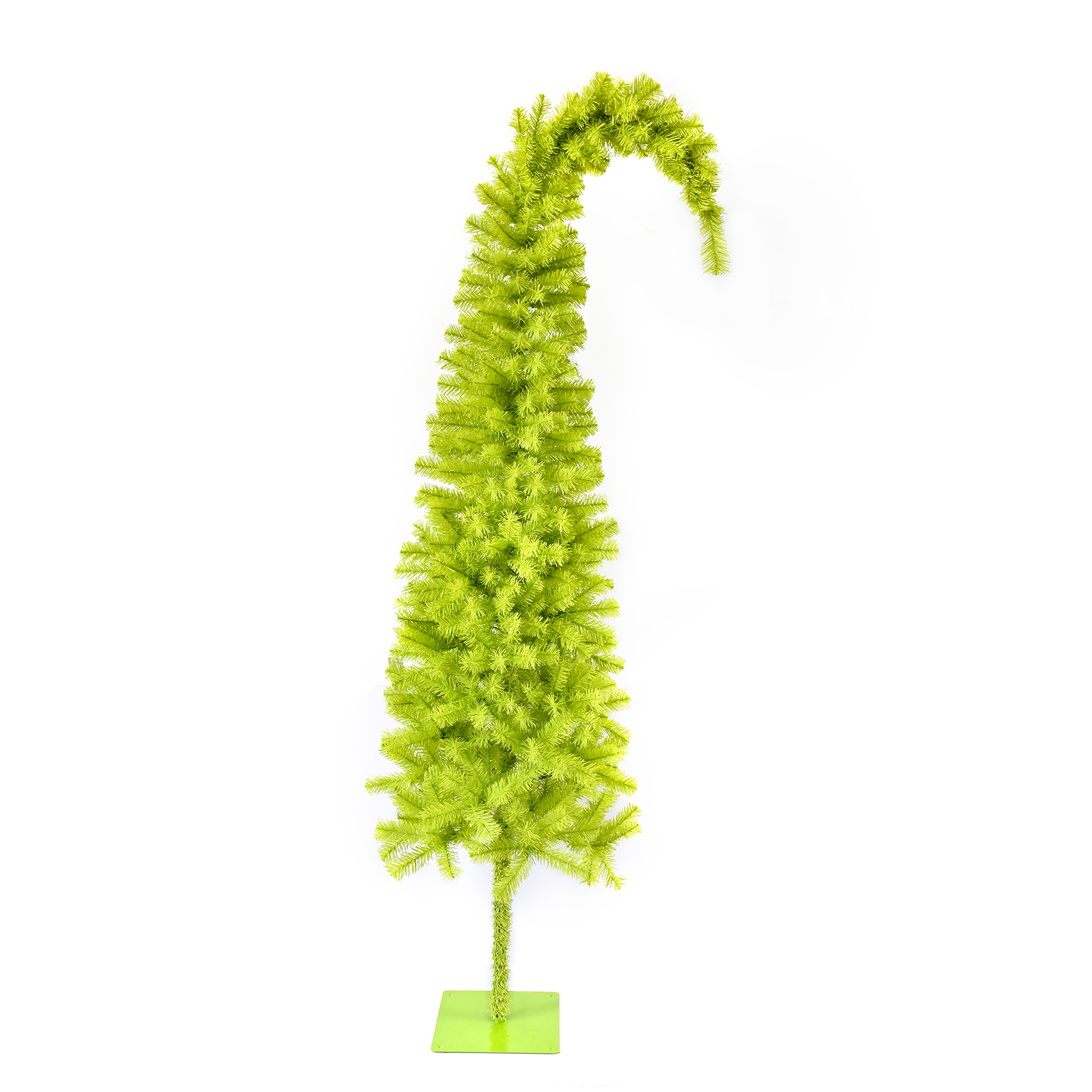 Lime Green Crooked Neck Pop Up Tinsel Christmas Tree Artificial Pencil Tree with Square Base