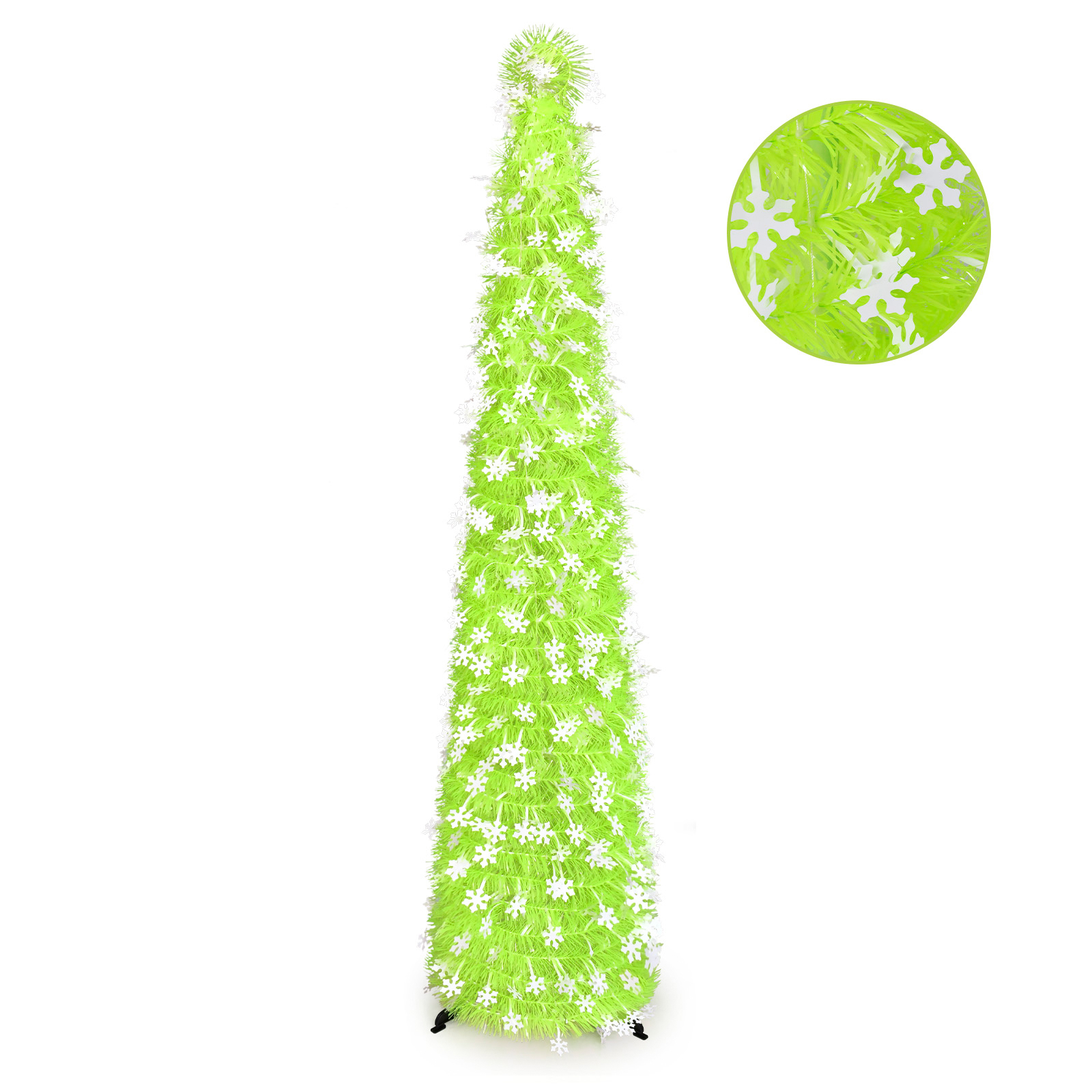 Lime Green Snowflake Pop Up Tinsel Christmas Tree Collapsible Artificial Pencil Tree