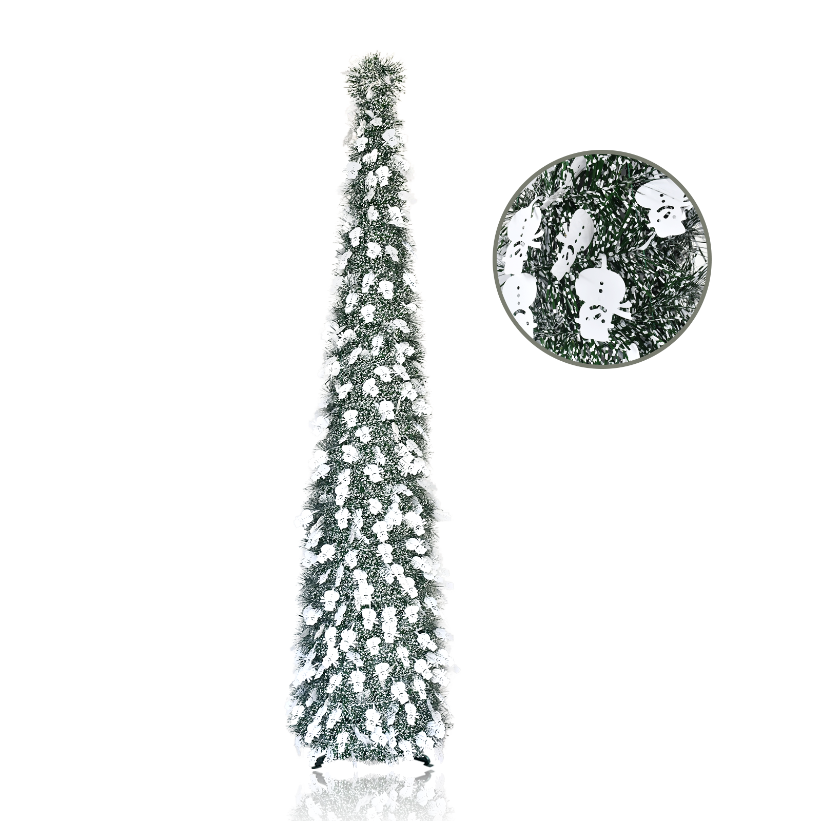 Green White Snowman Pop Up Tinsel Christmas Tree Collapsible Artificial Pencil Tree