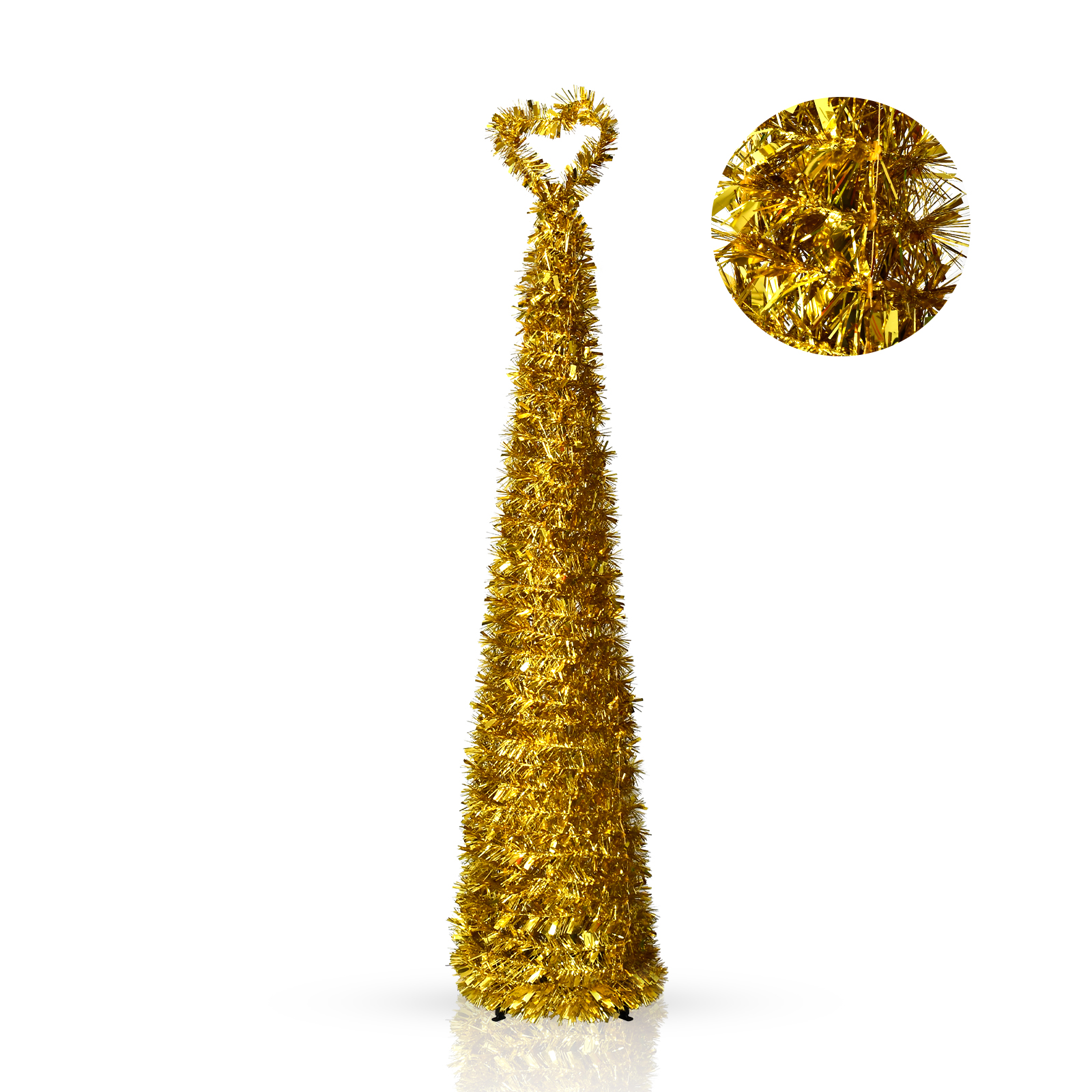 Gold Heart Loop Top Pop Up Tinsel Christmas Tree Collapsible Artificial Pencil Tree