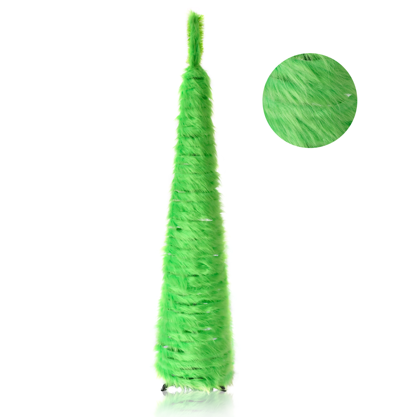 Lime Green Feather Loop Top Pop Up Tinsel Christmas Tree Collapsible Artificial Pencil Tree
