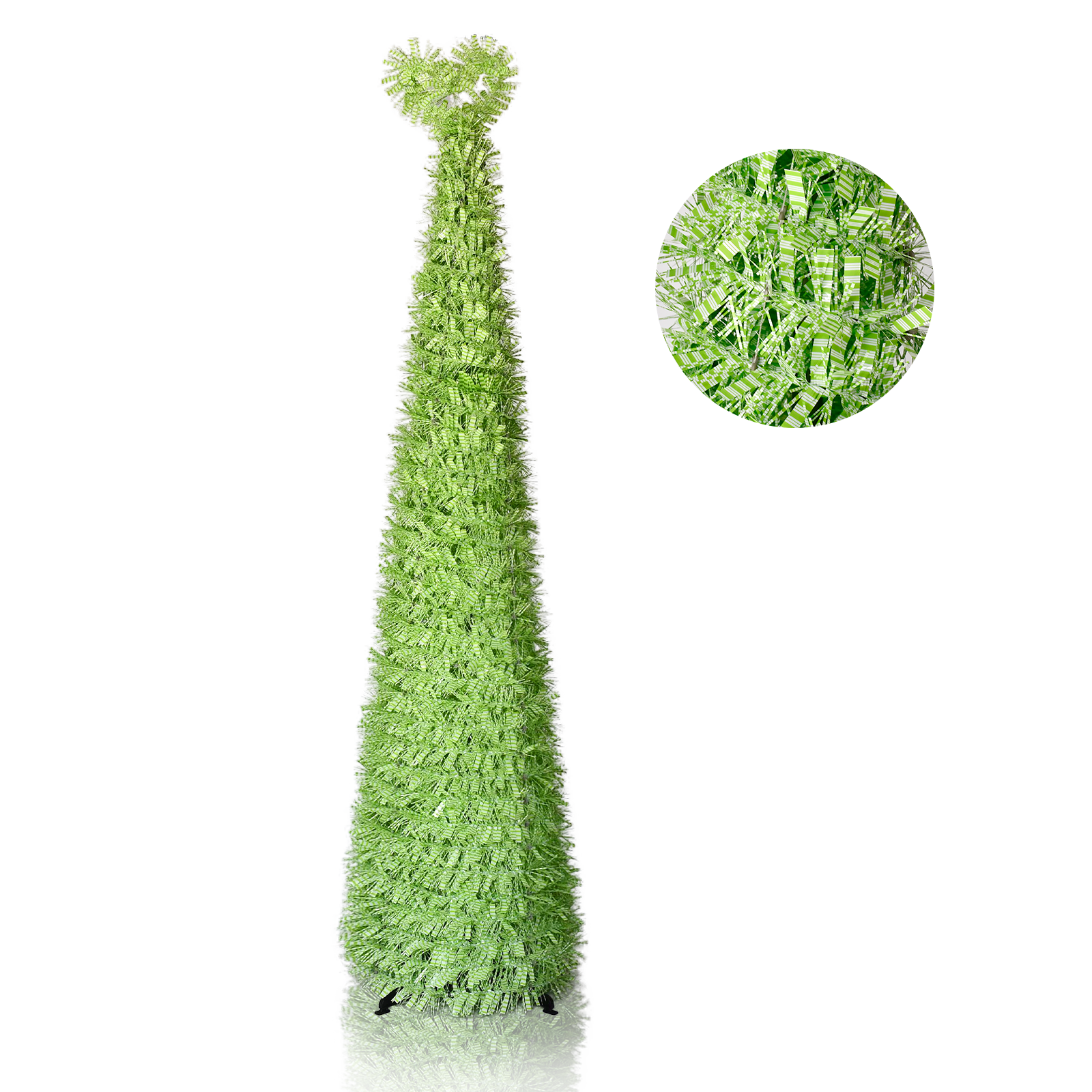 Lime Green Patterned Heart Loop Top Pop Up Tinsel Christmas Tree Collapsible Artificial Pencil Tree