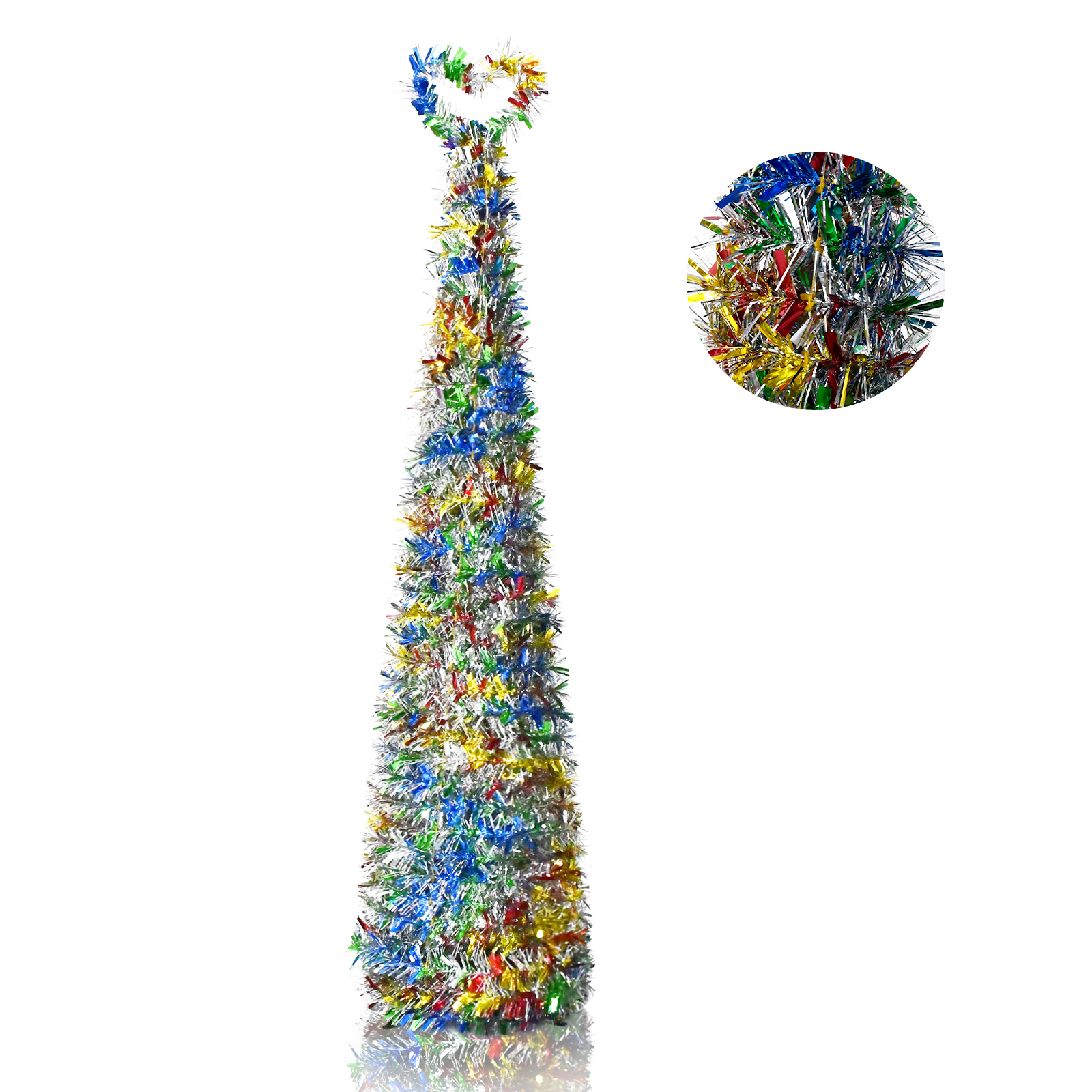Multicolor Metallic Heart Loop Top Pop Up Tinsel Christmas Tree Collapsible Artificial Pencil Tree