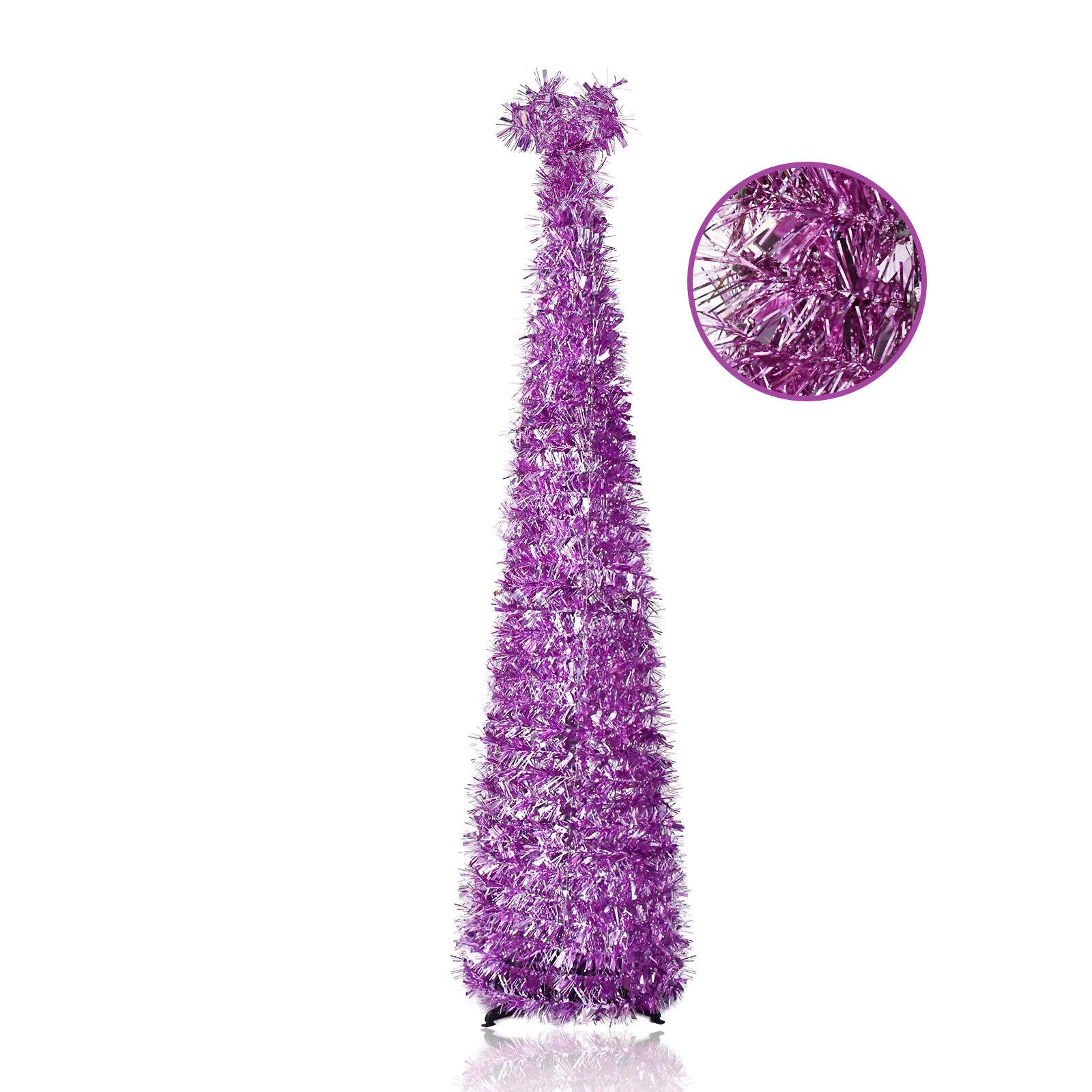 Lavender Purple Metallic Heart Loop Top Pop Up Tinsel Christmas Tree Collapsible Artificial Pencil Tree