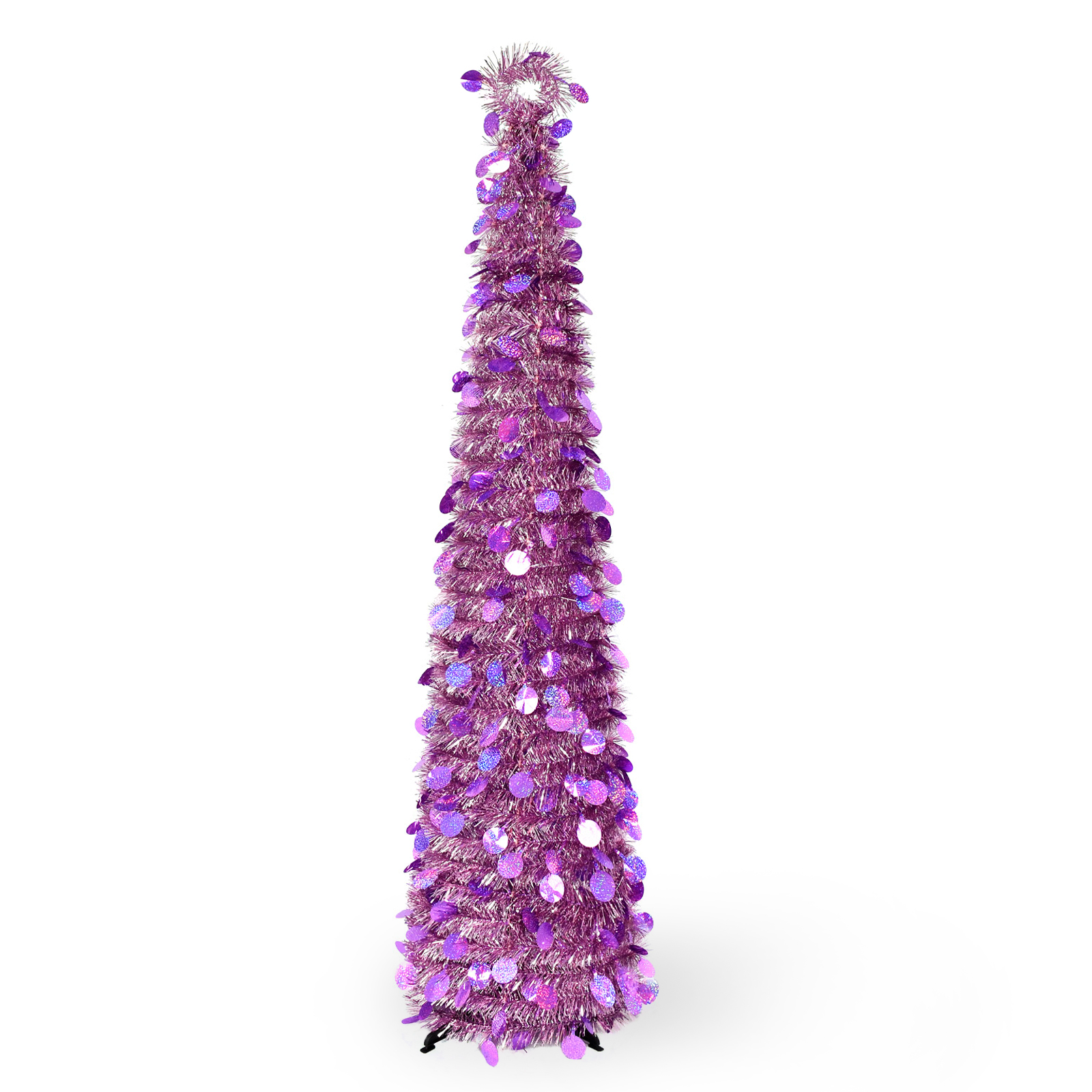 Rose Purple Round Disc Pop Up Tinsel Christmas Tree Collapsible Artificial Pencil Tree