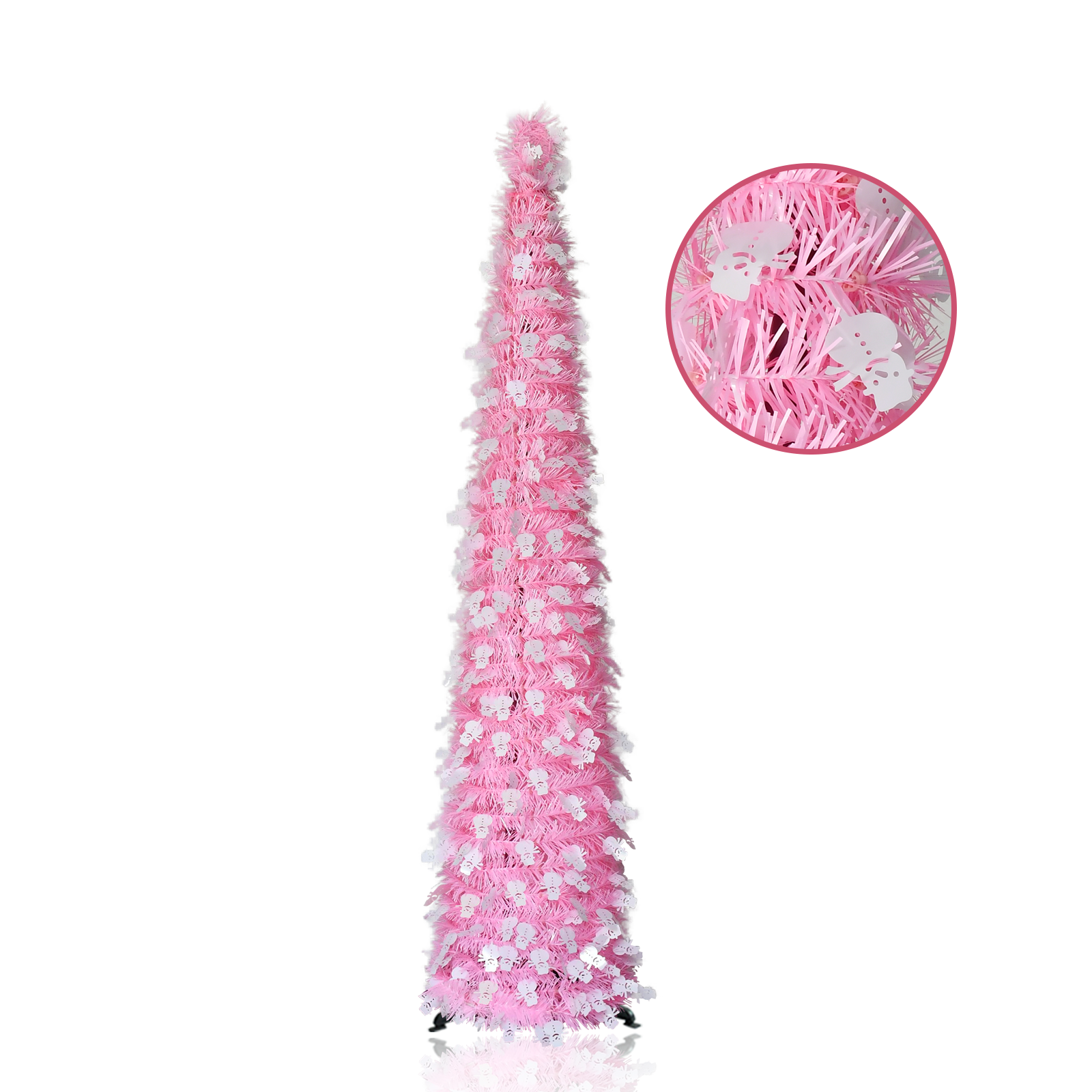 Pink White Skull Pop Up Tinsel Christmas Tree Collapsible Artificial Pencil Tree