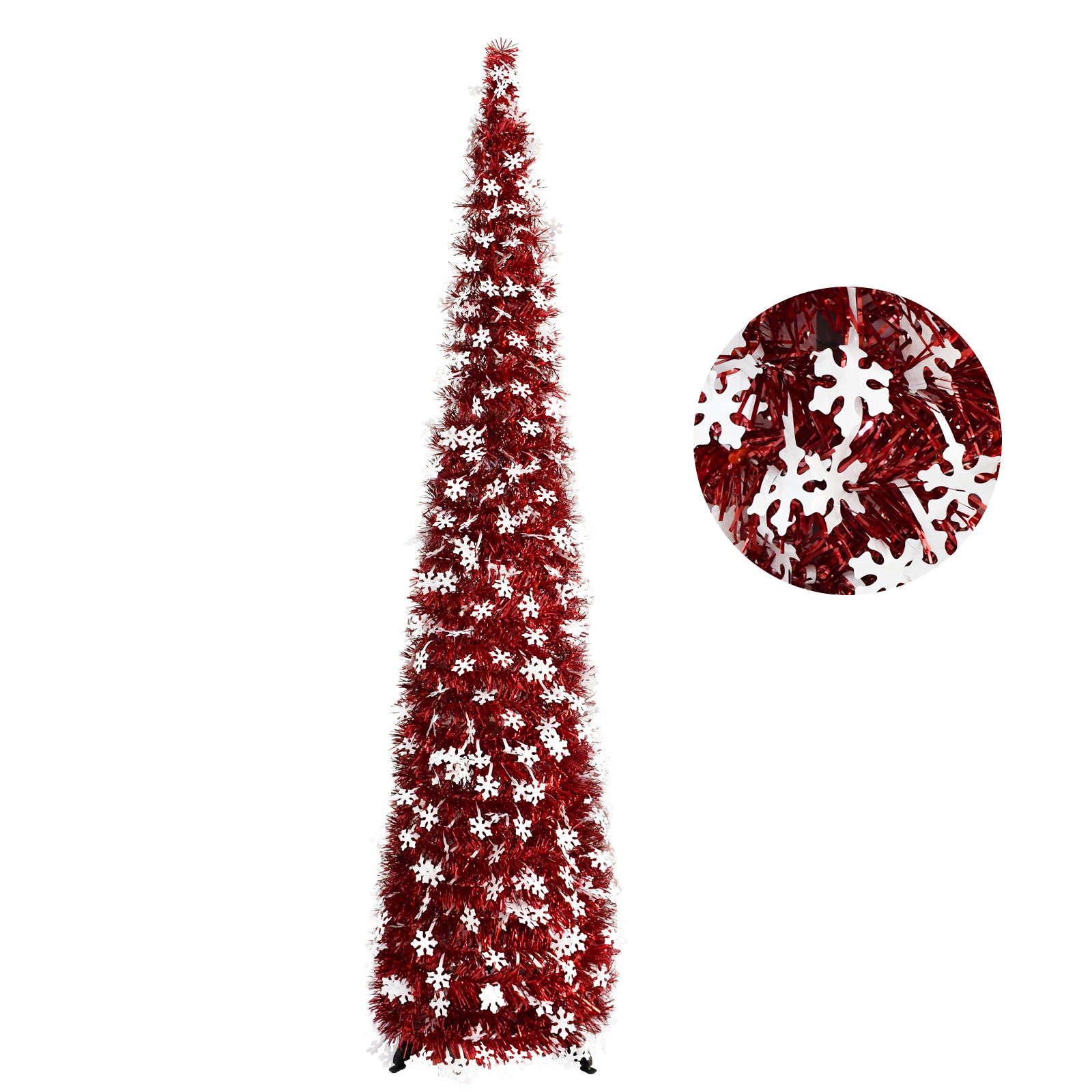 Red Snowflake Pop Up Tinsel Christmas Tree Collapsible Artificial Pencil Tree