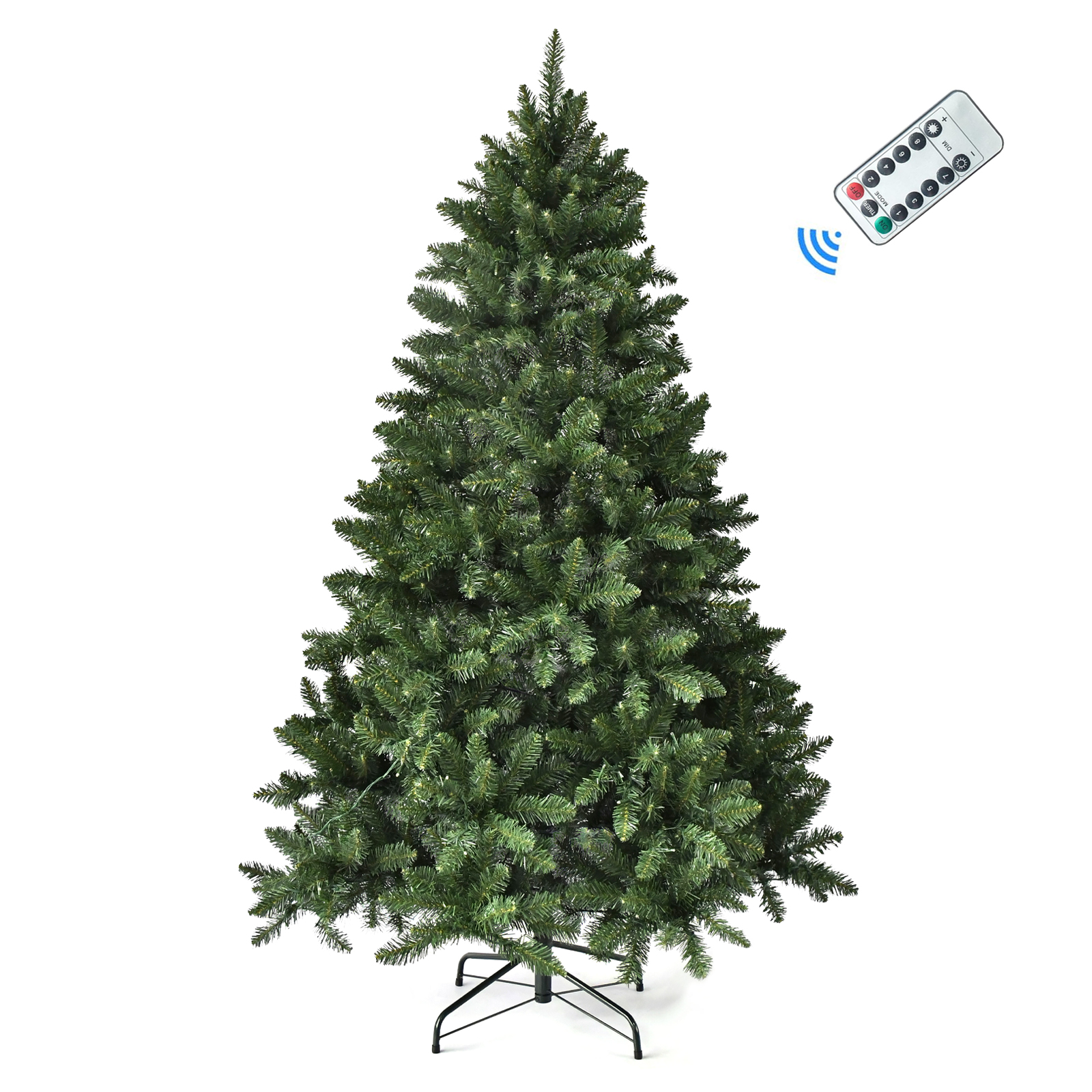 8FT Green LED Remote Control Artificial Christmas Tree with Metal Stand Full Branch Holiday Tree