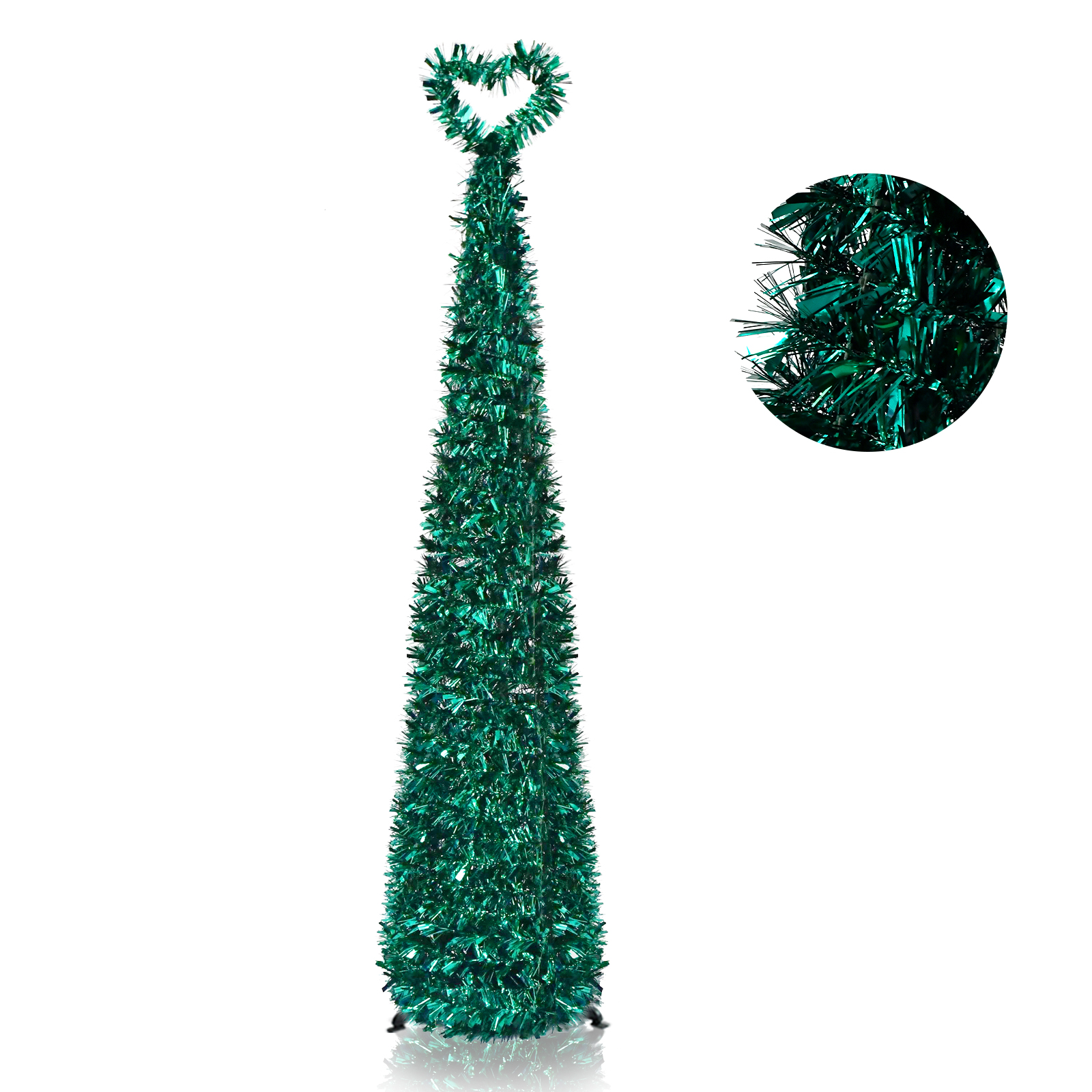 Emerald Green Heart Top Pop Up Tinsel Christmas Tree