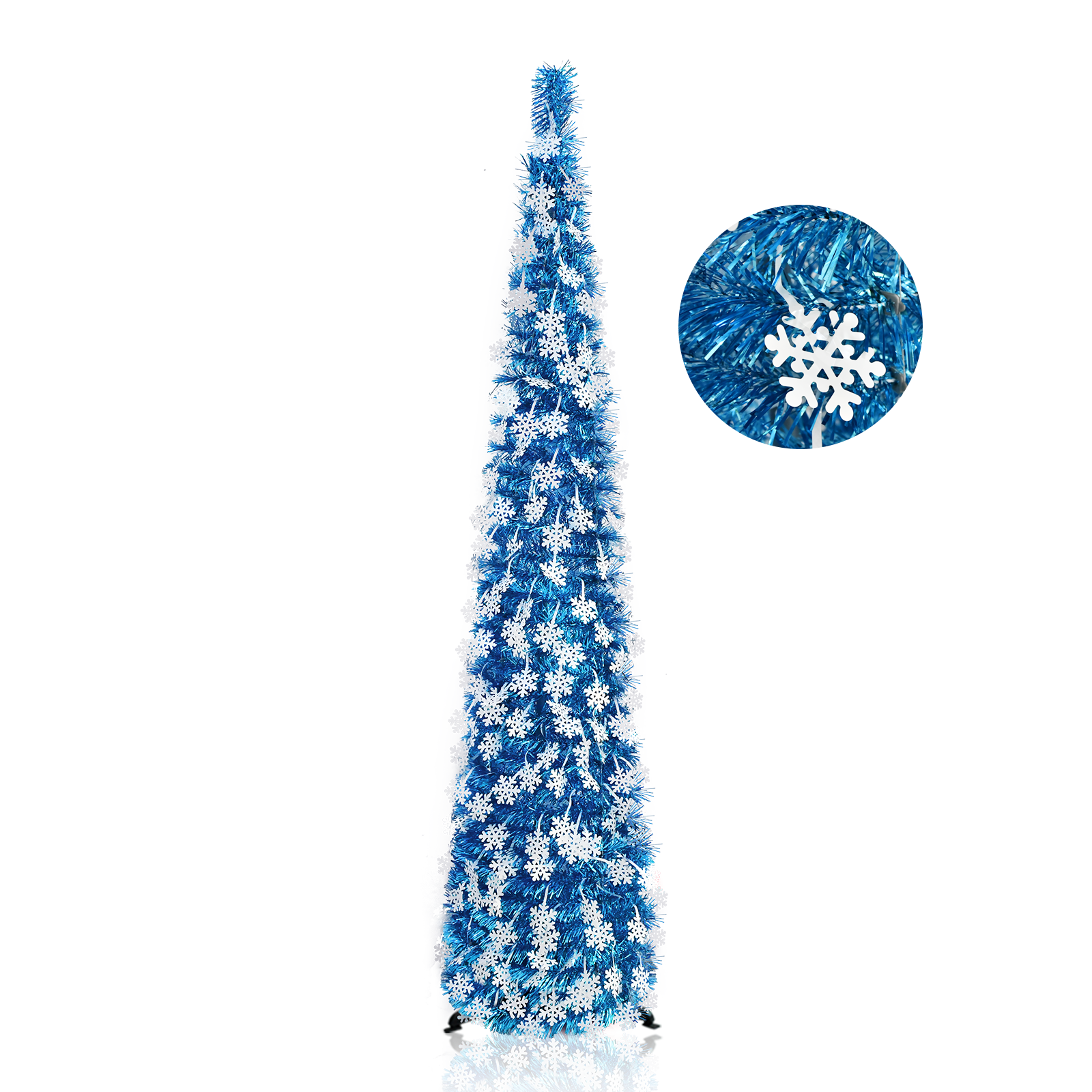 Blue White Snowflake Pop Up Tinsel Christmas Tree
