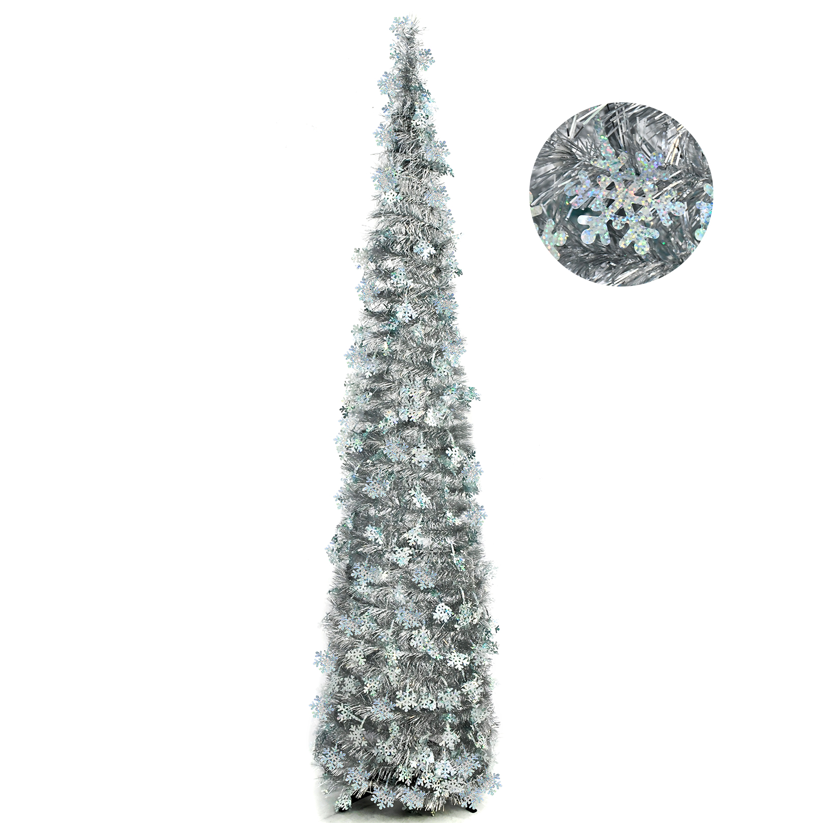 Silver White Holographic Snowflake Pop Up Tinsel Christmas Tree